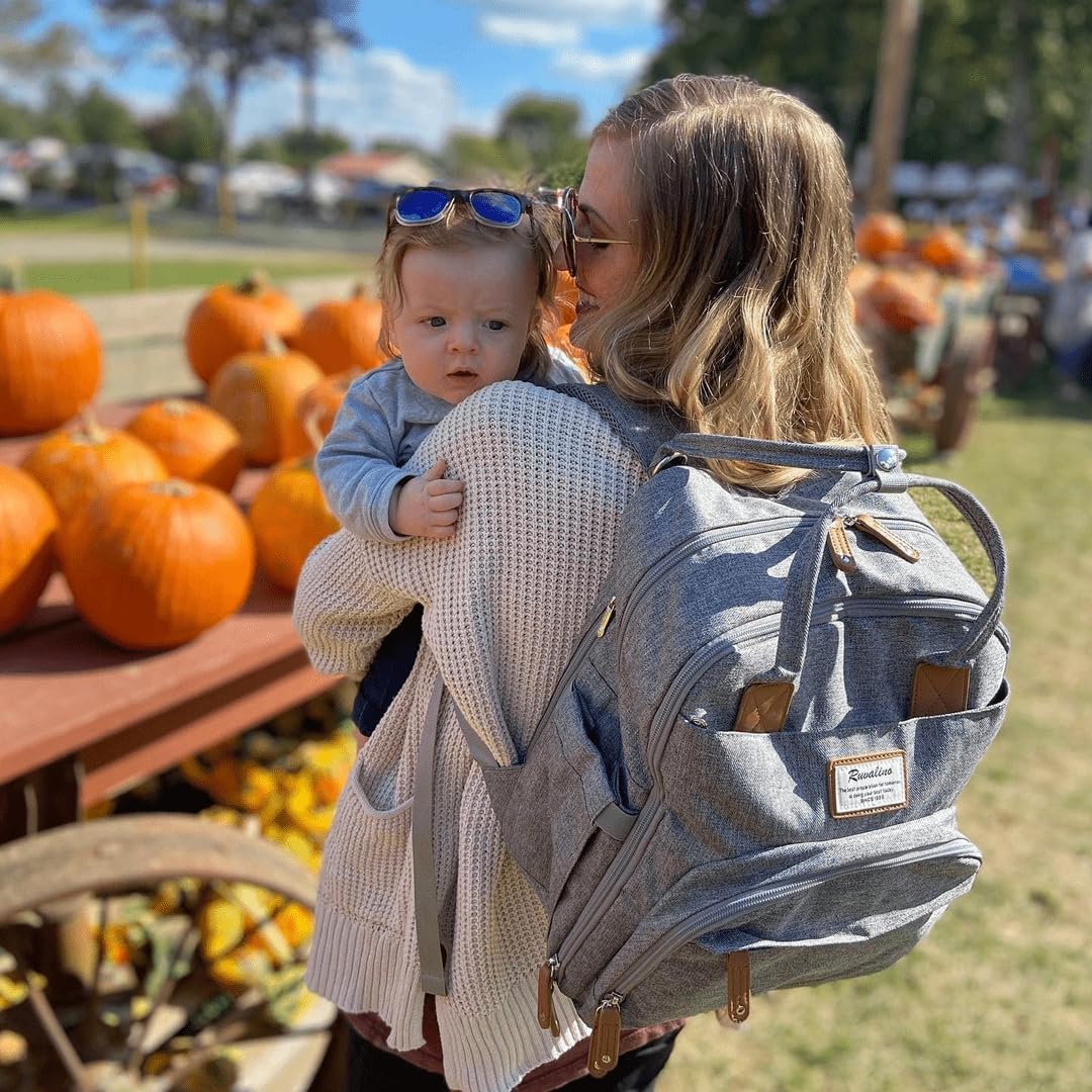 RUVALINO Diaper Bag Backpack, Multifunction Travel Pack Maternity Baby Changing Bags, Large Capacity, Waterproof, Beige
