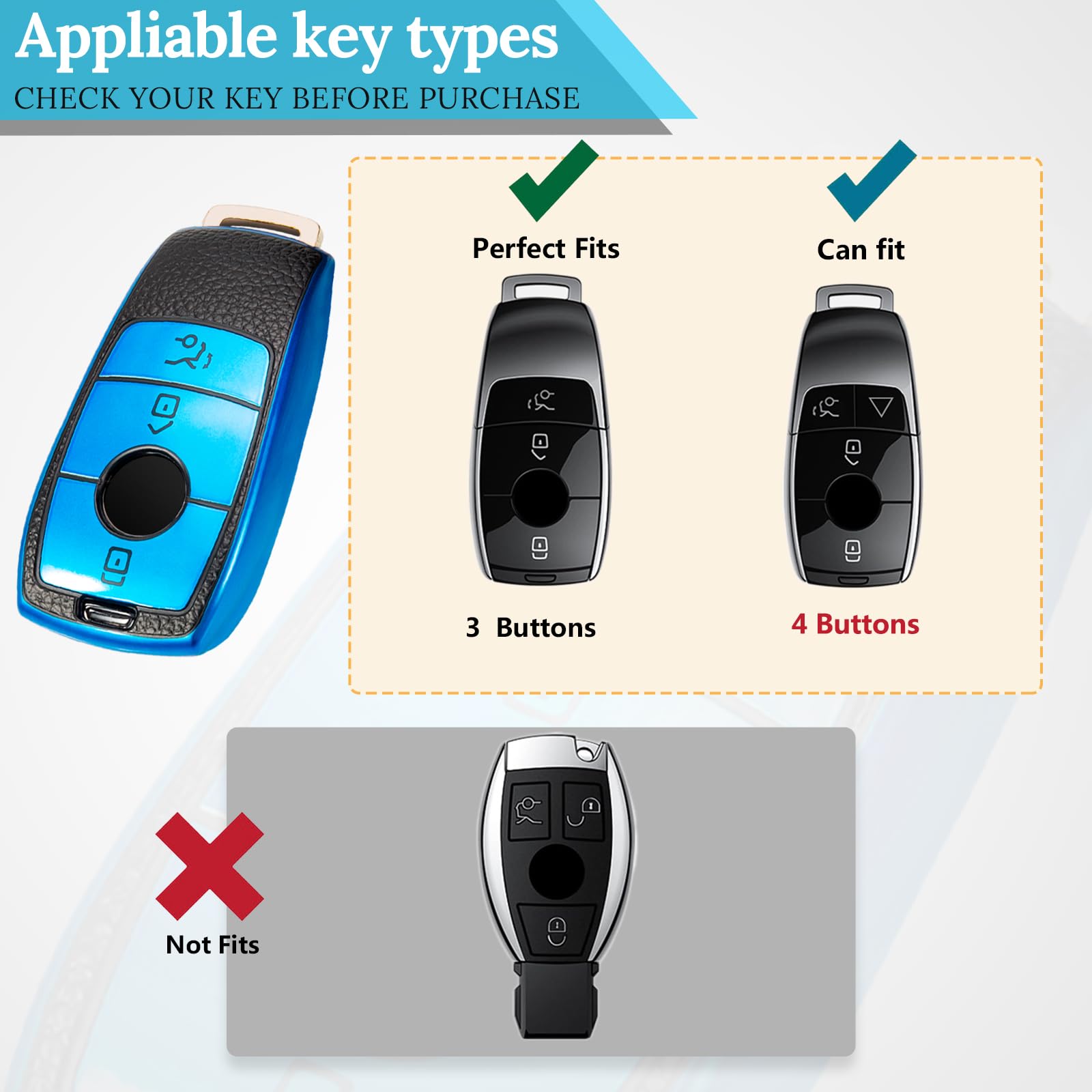 Cadillac Key Fob Cover with Metal Braided Rope Keychain, Upgraded Soft Key Case for 2015-2019 Escalade CTS SRX XT5 ATS STS CT6 (5 Button) (Gold Edge)