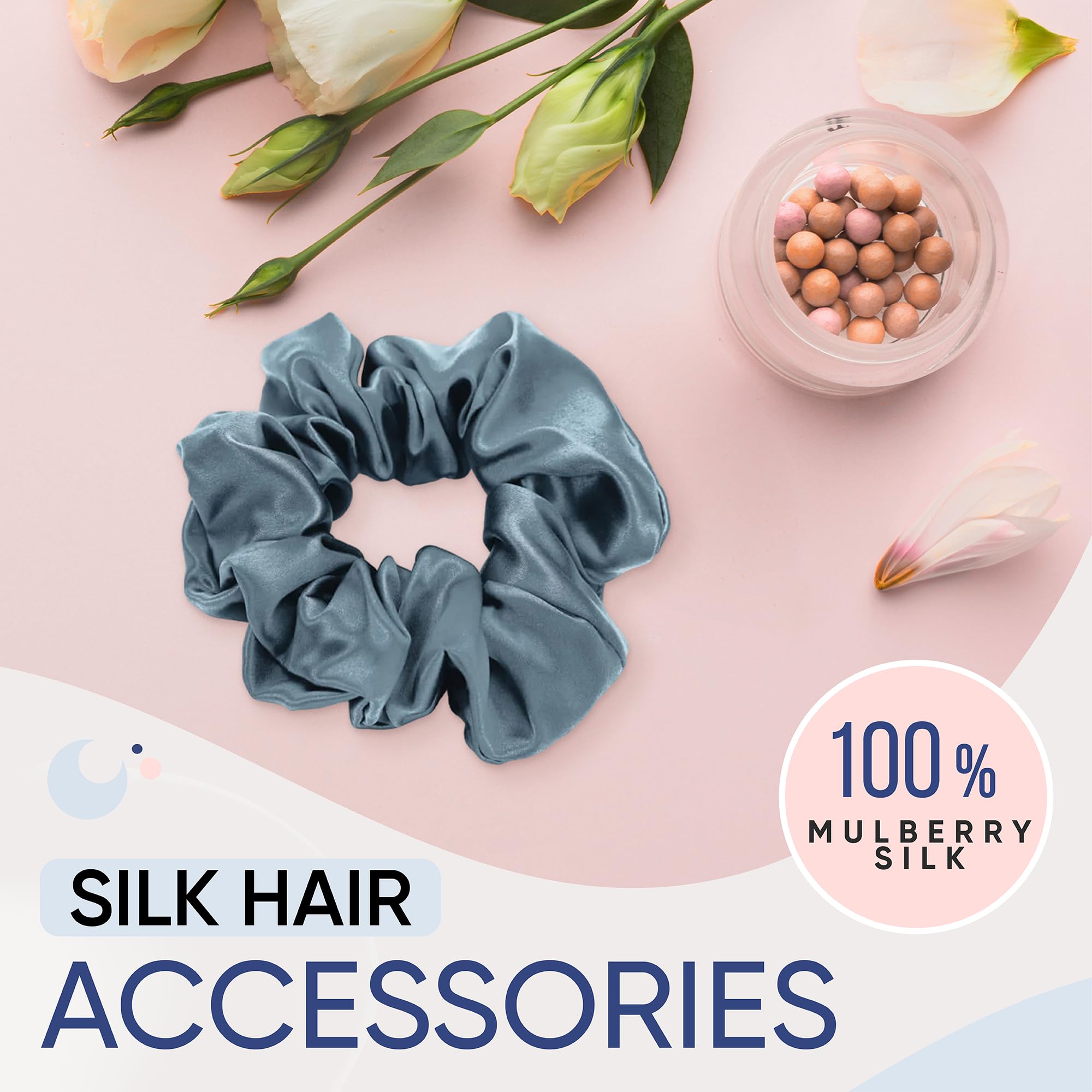 Blissy Silk Scrunchies (3 Pack) - 100% Pure Mulberry Silk - 22 Momme 6A High-Grade Fibers - Silk Scrunchie for Straight & Curly Hair - Preventing Breakage, Tangling, & Creasing (Rose Skinny)