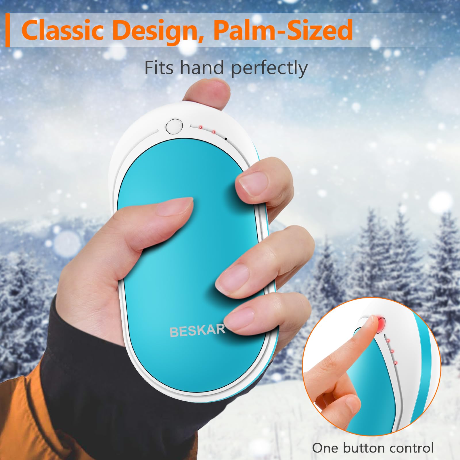 BESKAR Rechargeable Hand Warmer, 5200mAh Electric Hand Heater, Double-Sided Heating, USB Quick Charge, Portable Pocket Hand Warmer for Outdoor, Golf, Raynauds - Winter Gift