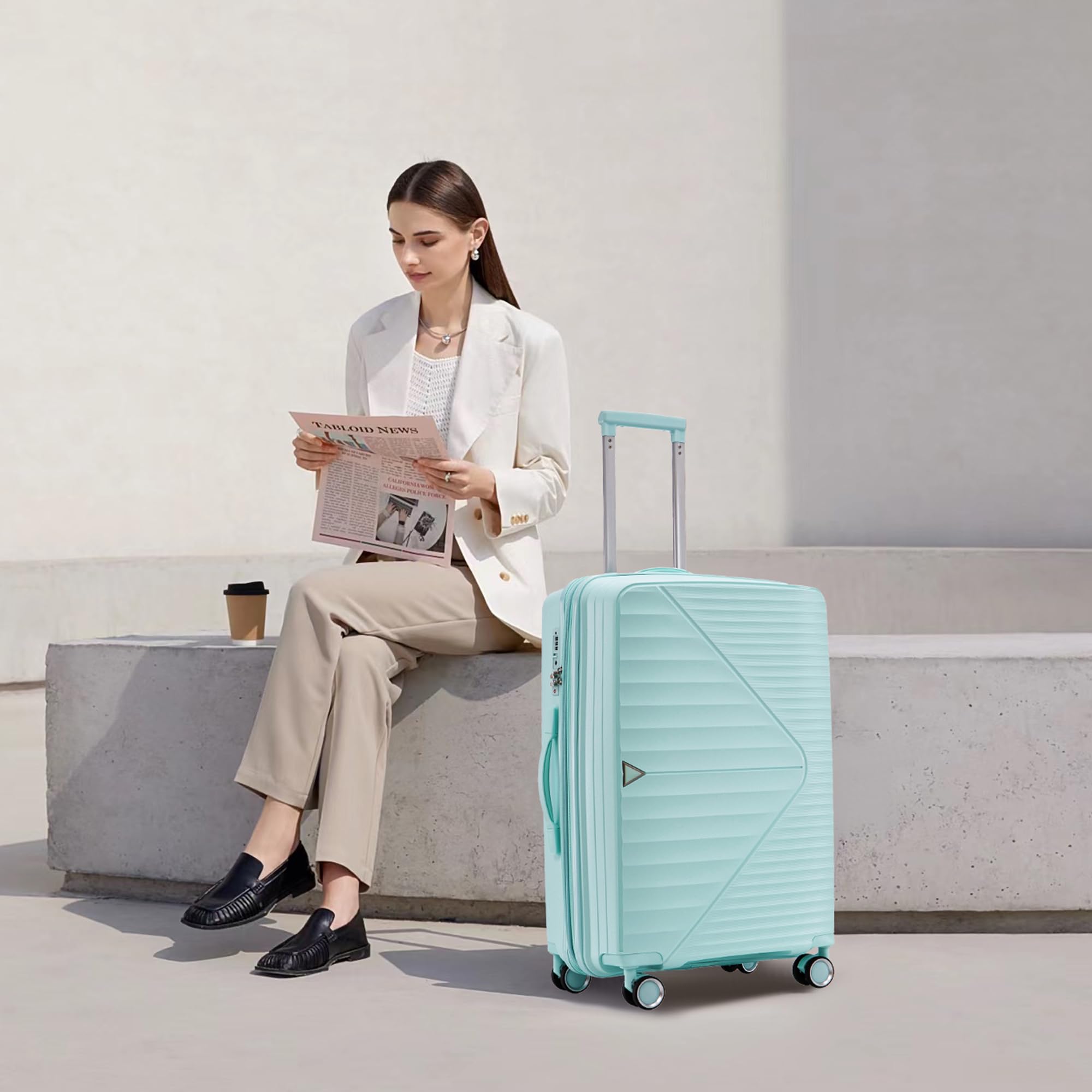 Merax 3 Pcs ABS Hardside Luggage Sets TSA Lock Spinner Wheel Suitcases, Pearly White, 20/24/28 Inch