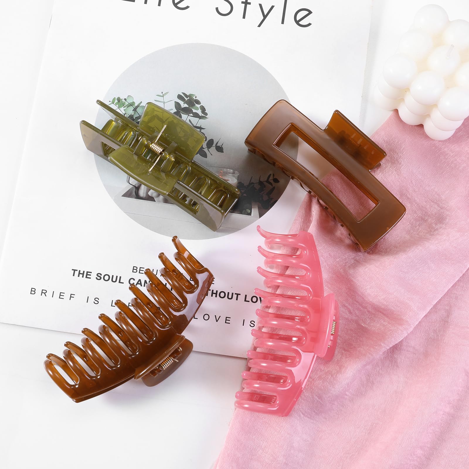 LuSeren Hair Clips for Women 4.3 Inch Large Hair Claw Clips for Women Thin Thick Curly Hair, Big Matte Banana Clips,Strong Hold jaw clips,Neutral Colors