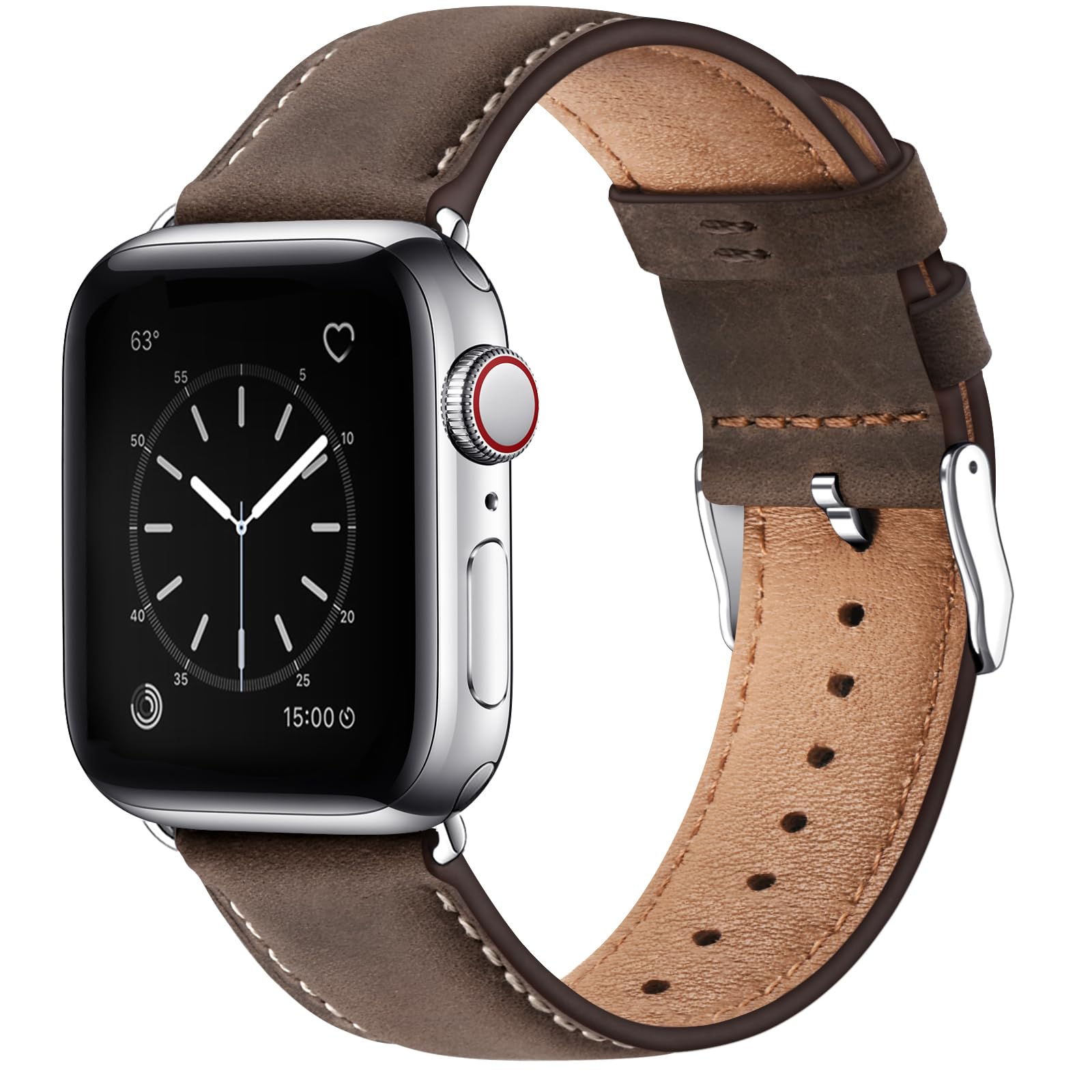 Bestig Compatible with Apple Watch Band 49mm 46mm 45mm 44mm 42mm(Series 3 2 1) Apple Watch Leather Bands Genuine Leather for iWatch Strap Ultra Series 10 9 8 7 6 5 4 SE Women Man-Redbrown/Black
