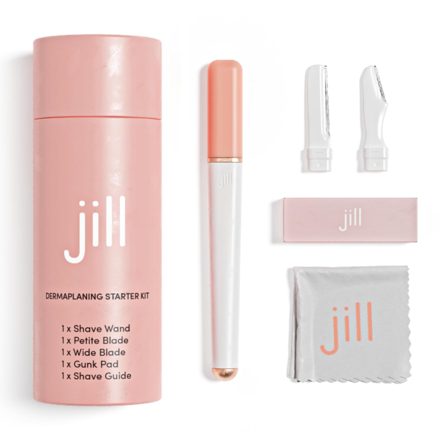 Jill Dermaplane Razor Starter Kit for Women | Facial Hair Removal Dermaplaning Kit Includes 1 Jill Wand, 2 Dermaplane Razors for Sensitive Skin & Cleaning Cloth | Magic Oil Wipes Not Included