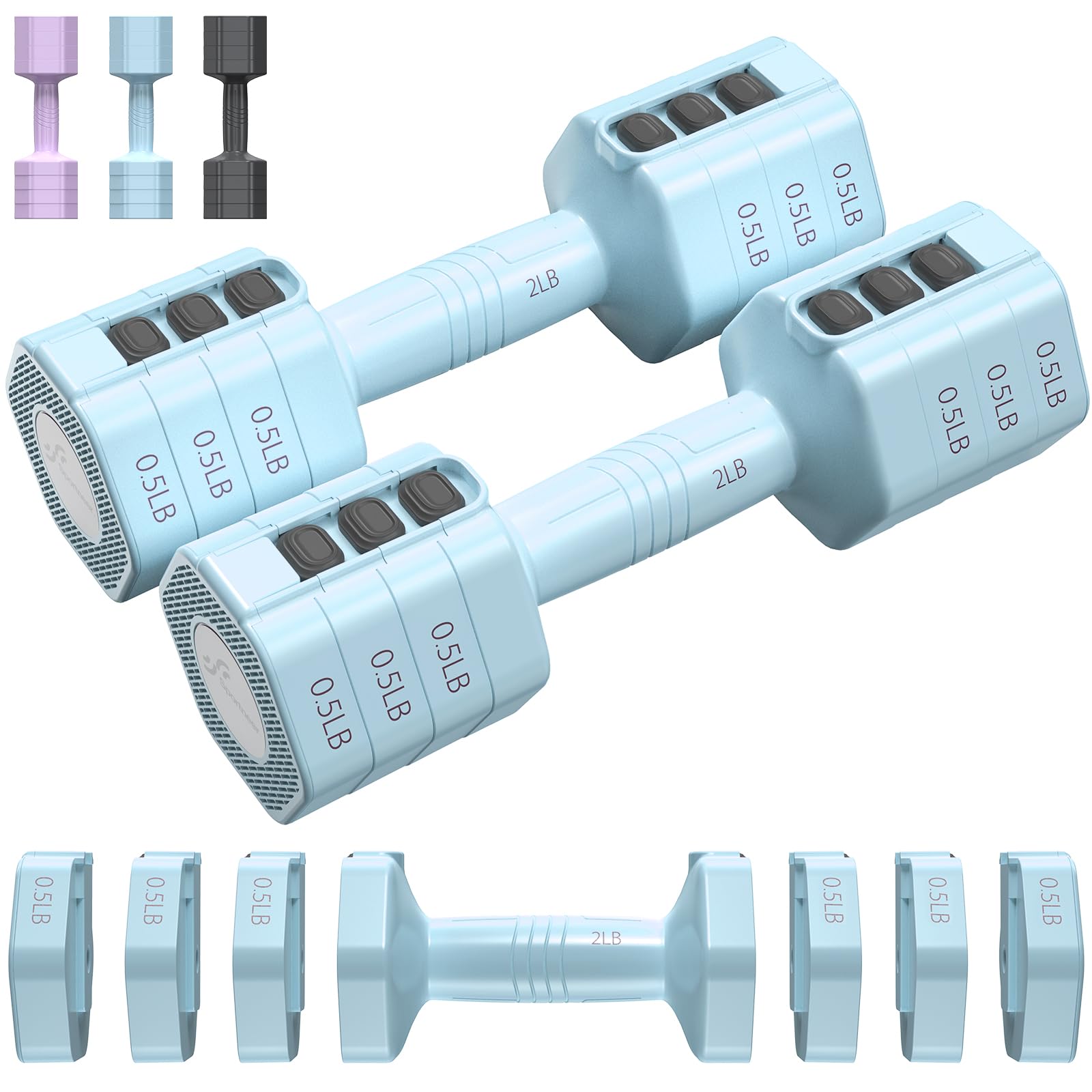 Adjustable Dumbbells Hand Weights Set: Sportneer 4 In 1 Weight Each 2lb 3lb 4lb 5lb Free Weights Dumbbells Set for Women Fast Adjust Dumbbell Set for Men Home Gym Workout Strength Training Exercise