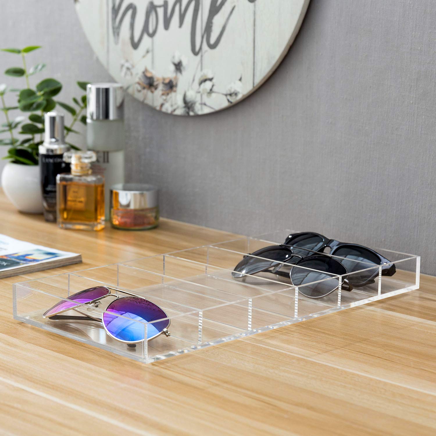 MyGift Premium Clear Acrylic Sunglass Holder Display Tray with 6 Compartments, Drawer Organizer Storage Case for Sunglasses, Reading Glasses, Eyewear, Jewelry, Makeup and Perfume Vanity Tray