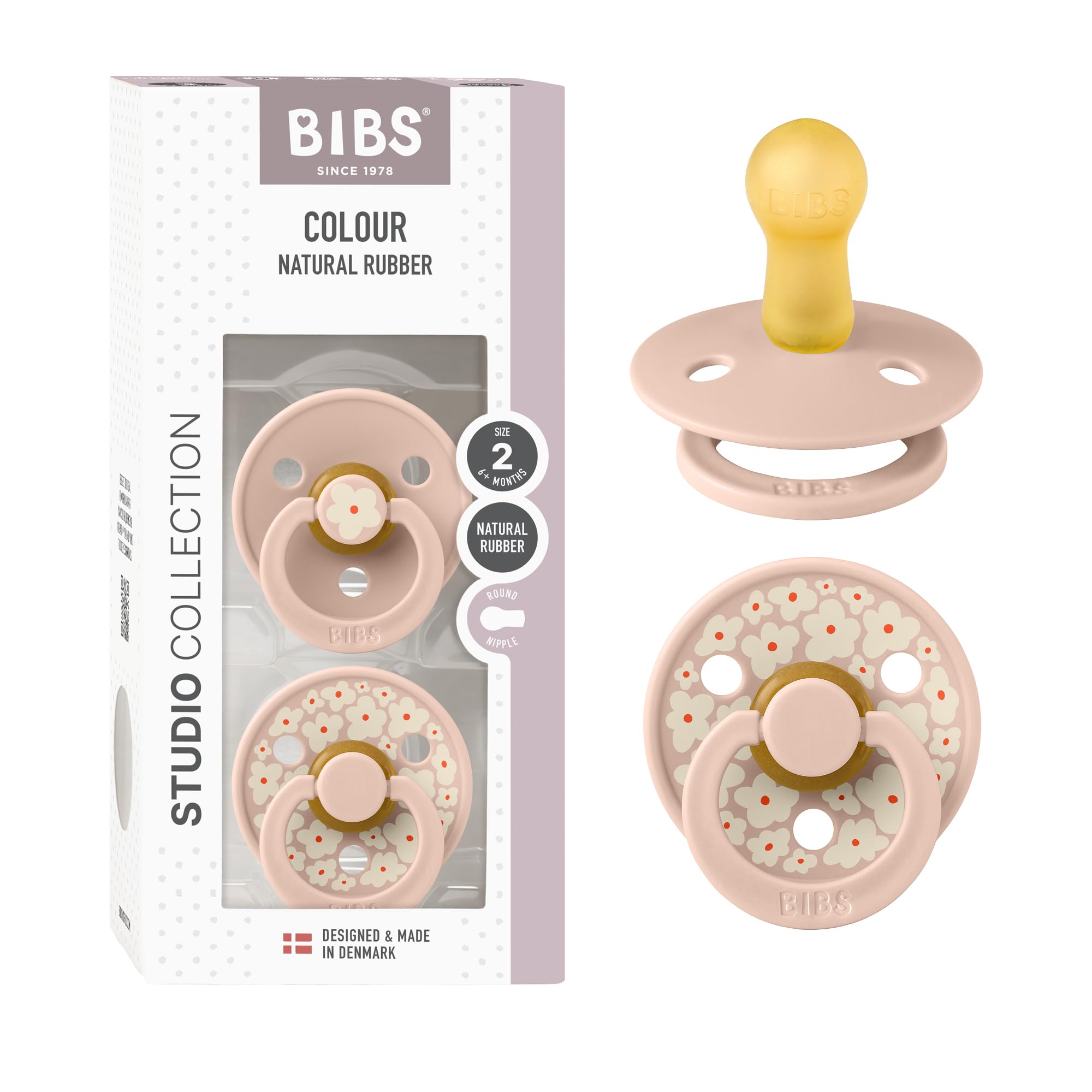 BIBS Pacifiers - Studio Collection | Natural Rubber Baby Pacifier | Set of 2 BPA-Free Soothers | Made in Denmark | (Blush mix, 0-6 Months)