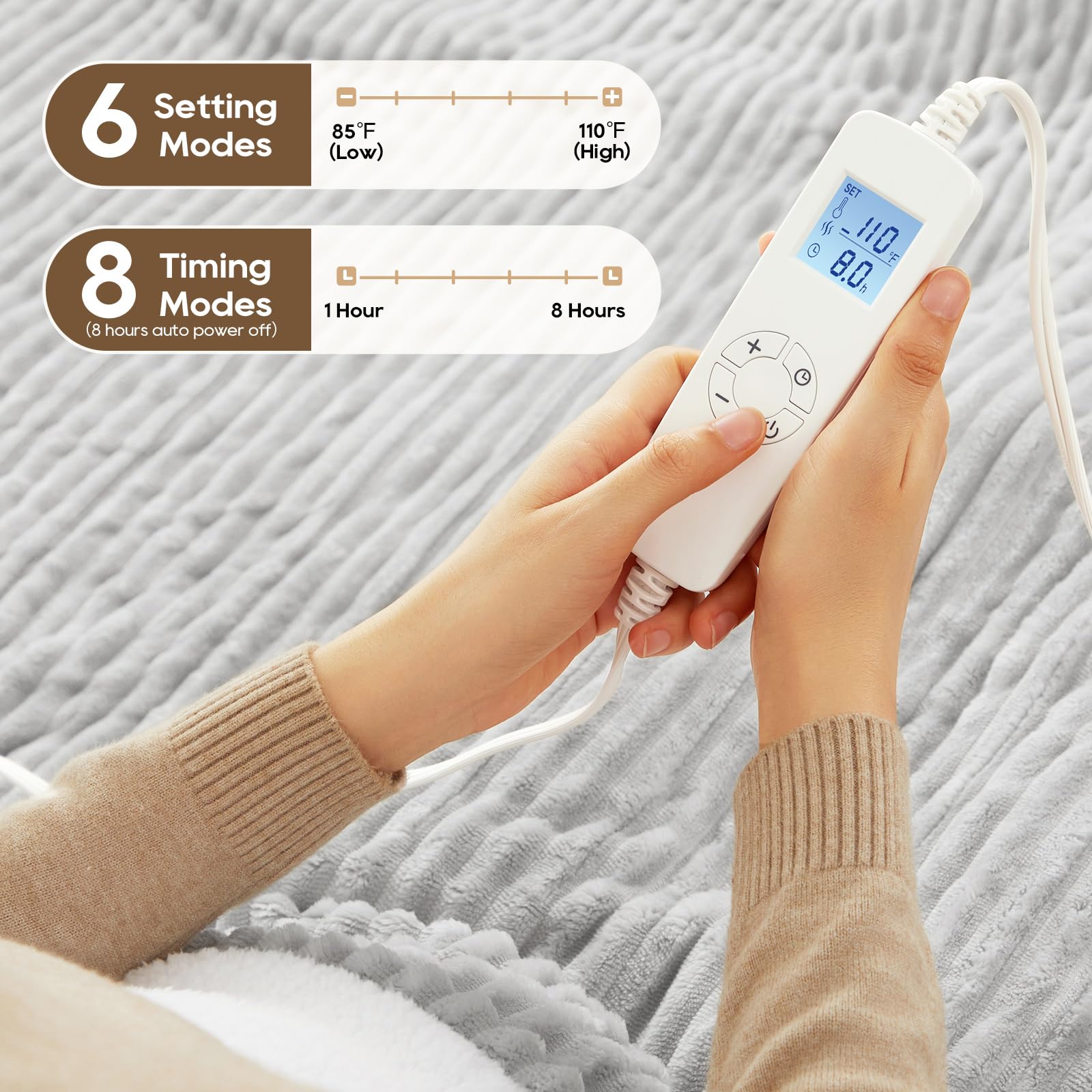 Electric Blanket Heated Throw, Heated Blanket Soft Flannel Heating Blanket Queen Size Machine Washable ETL&FCC Certification (Beige, 84 * 90)