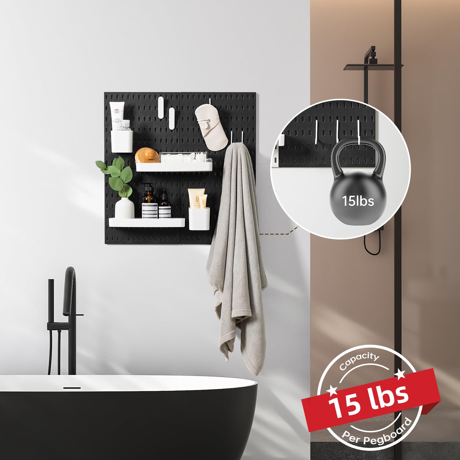 VUSIGN Pegboard Combination Wall Organizer Kit, 4 Pieces Pegboards and 17 Accessories Modular Hanging, Wall Mount Display Peg Board Panel Kits for Bedroom, Home, Office, Bathroom, 22" x 22", Pink