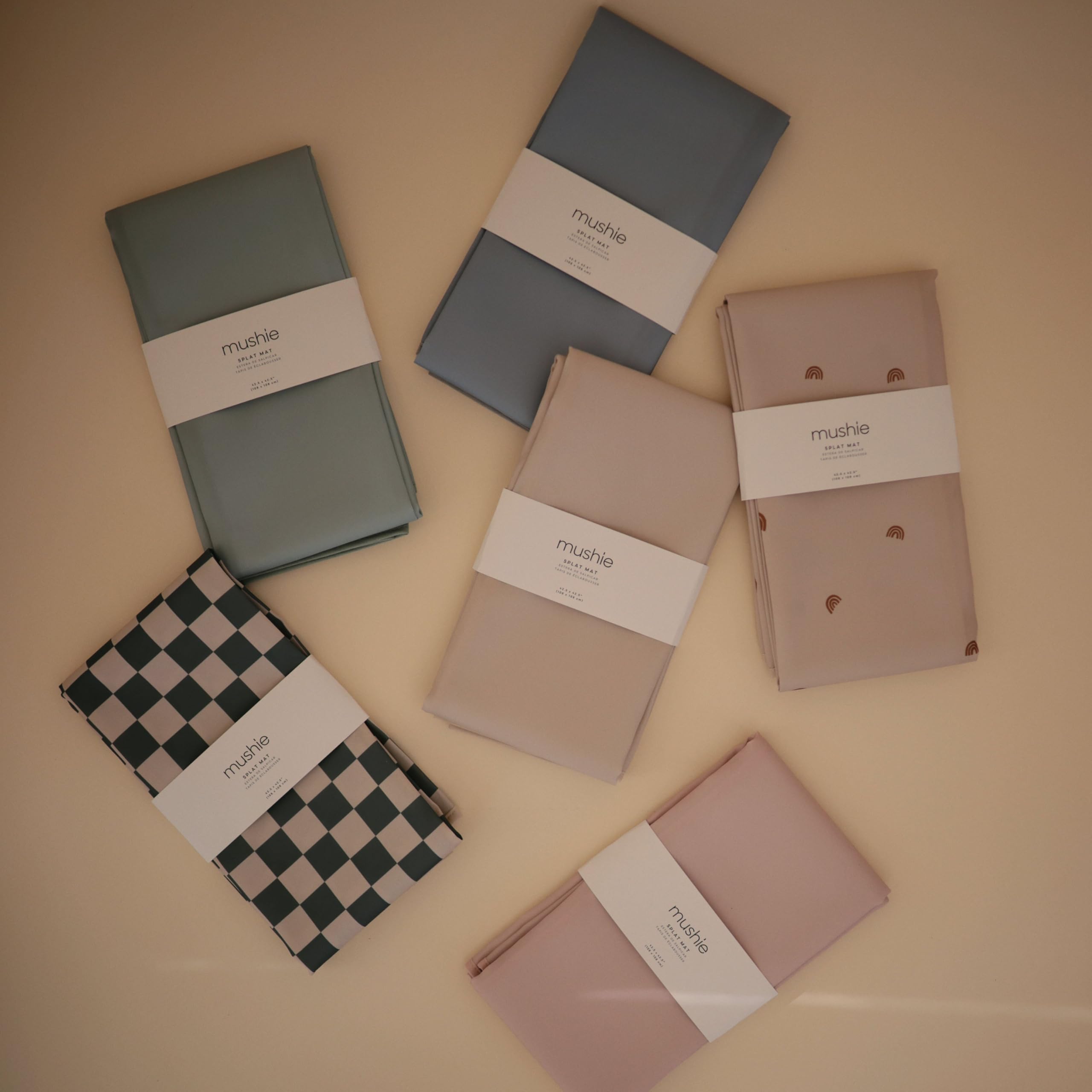 mushie Baby Splat Mat 42.5x42.5 Inch (Fog) | Water Resistant for Under High Chair and Infant Play