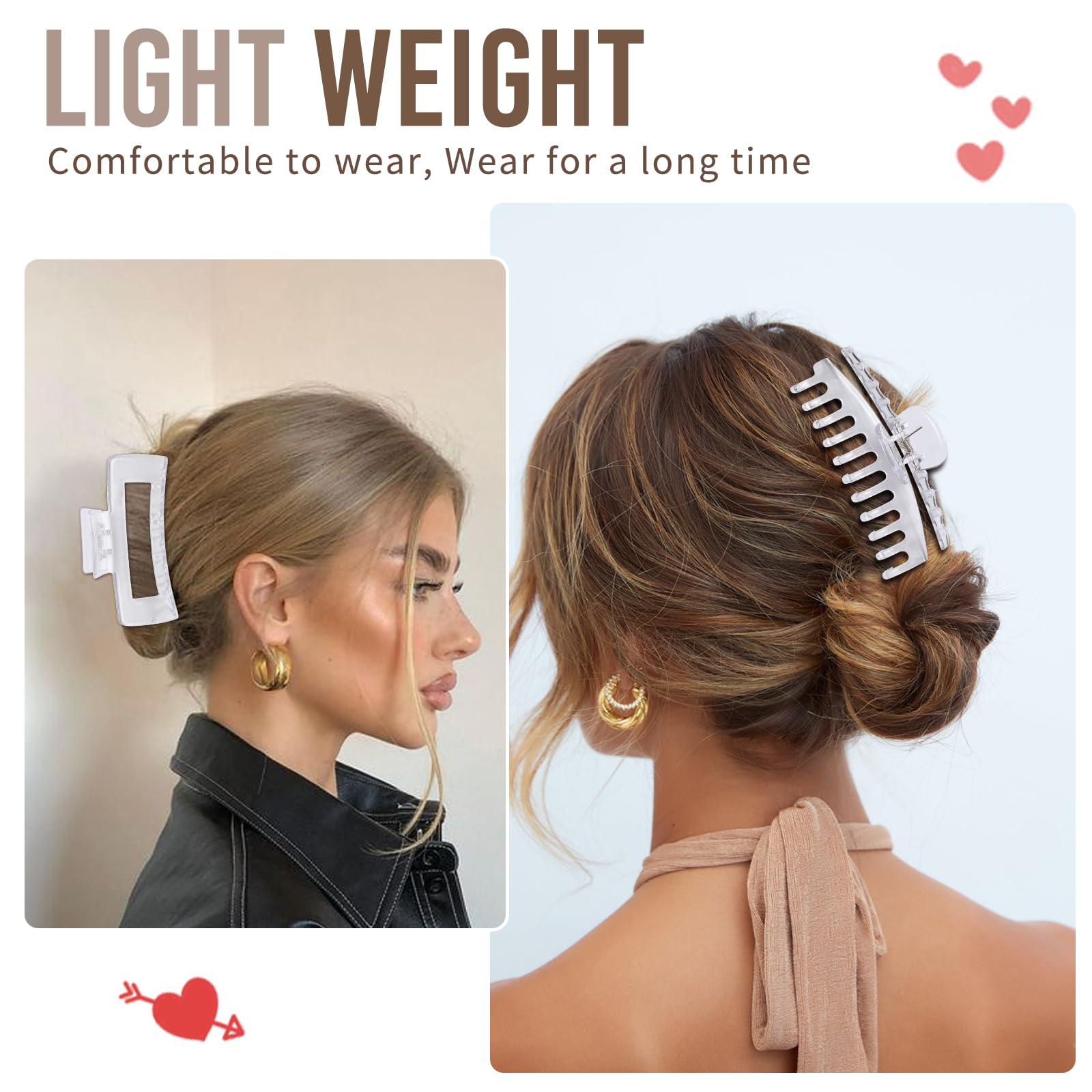 LuSeren Hair Clips for Women 4.3 Inch Large Hair Claw Clips for Women Thin Thick Curly Hair, Big Matte Banana Clips,Strong Hold jaw clips,Neutral Colors