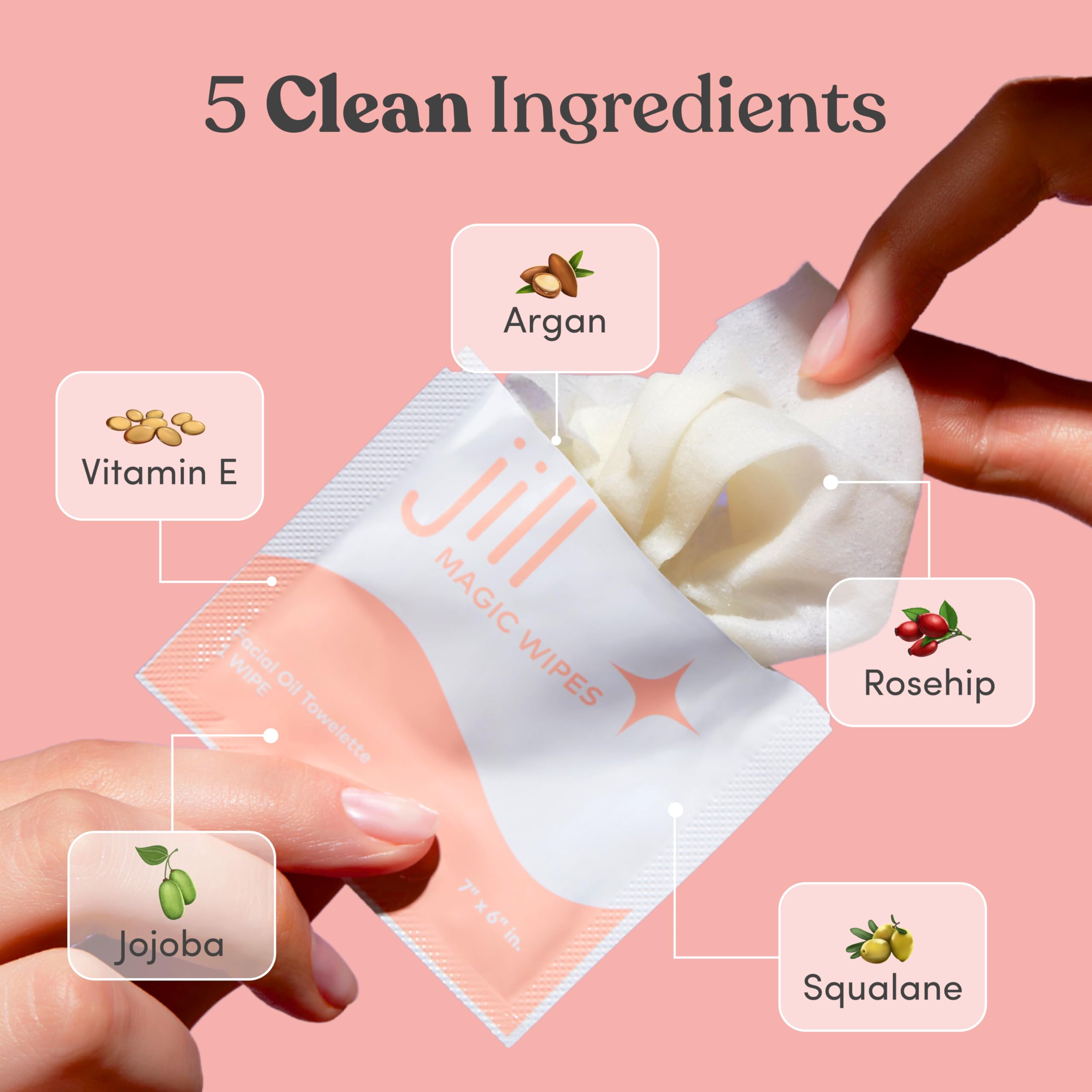 Jill Magic Wipes Pre Shave Dermaplane Oil Wipes for Face 6 Pack | Step 1 to Dermaplane Kit by Jill | Vitamin E, Squalane, Argan & Rosehip Oil