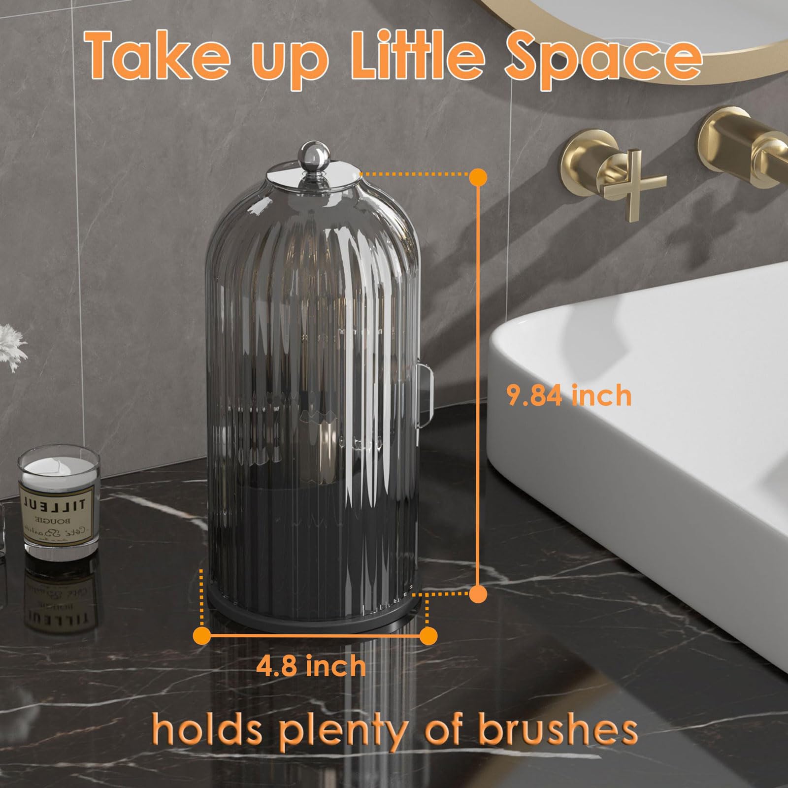 Makeup Brush Holder Organizer with Lid,360 Rotating Clear Dustproof Makeup Brushes Organizer for Vanity Desktop Bathroom Countertop (Transparent)