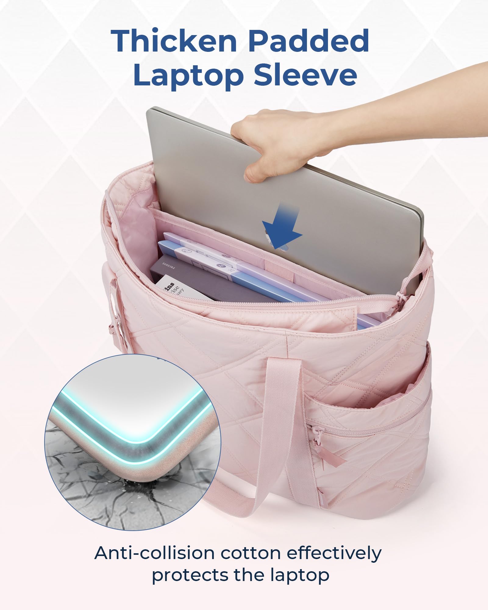 BAGSMART Tote Bag for Women, Puffer Tote Bags with Zipper, Travel Essentials Quilted Nurse Bag Carry On Bag Gifts for Women