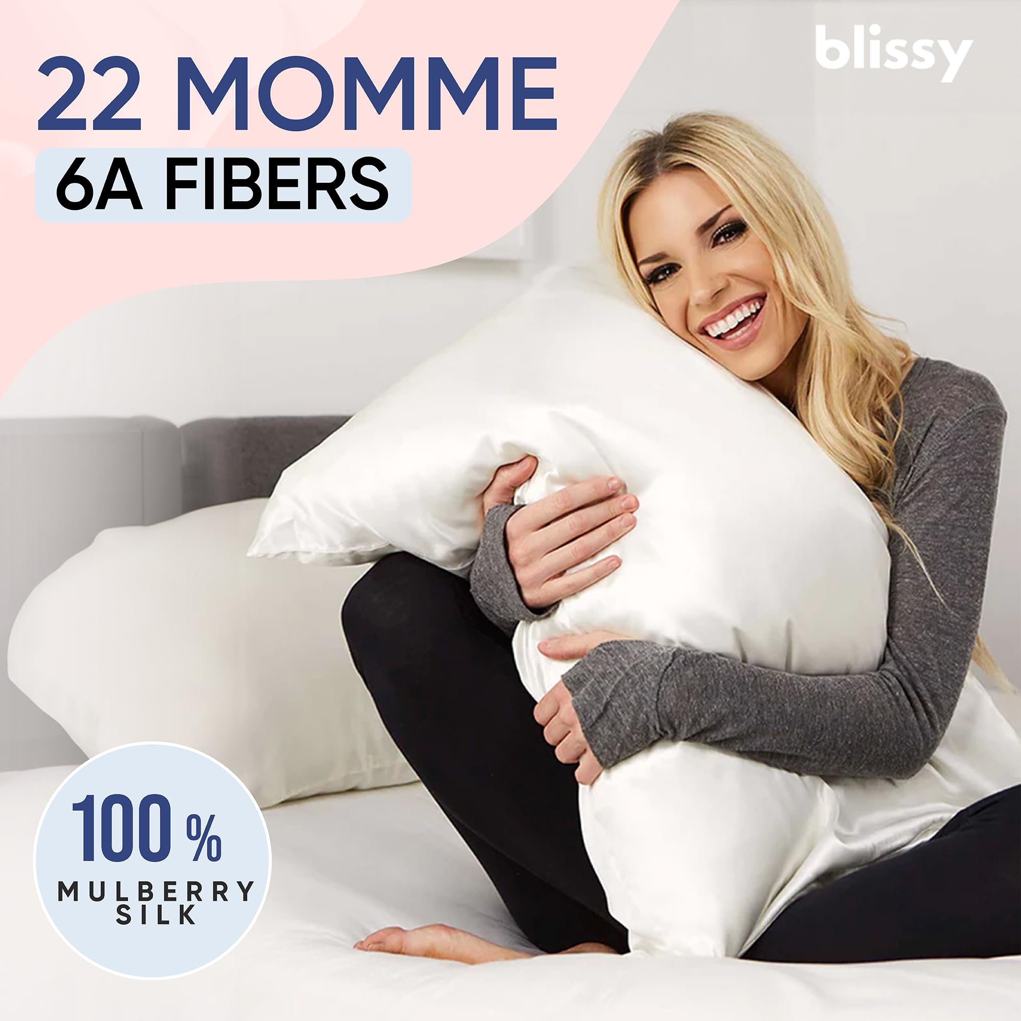 Blissy Silk Pillowcase - 100% Pure Mulberry Silk - 22 Momme 6A High-Grade Fibers - Silk Pillow Cover for Hair & Skin - Regular, Queen & King with Hidden Zipper (Queen, Champagne)