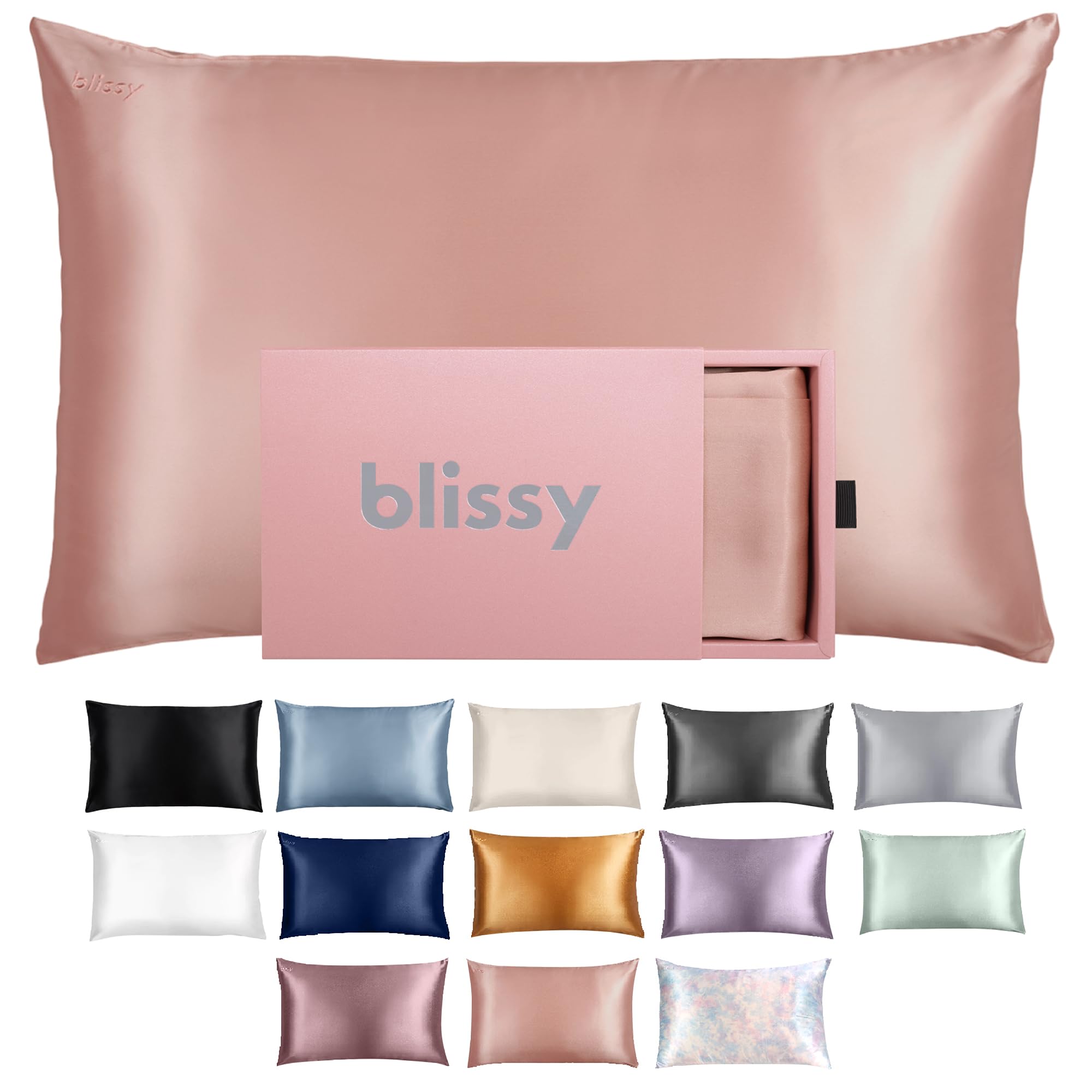 Blissy Silk Pillowcase - 100% Pure Mulberry Silk - 22 Momme 6A High-Grade Fibers - Silk Pillow Cover for Hair & Skin - Regular, Queen & King with Hidden Zipper (Standard,Blissy White)