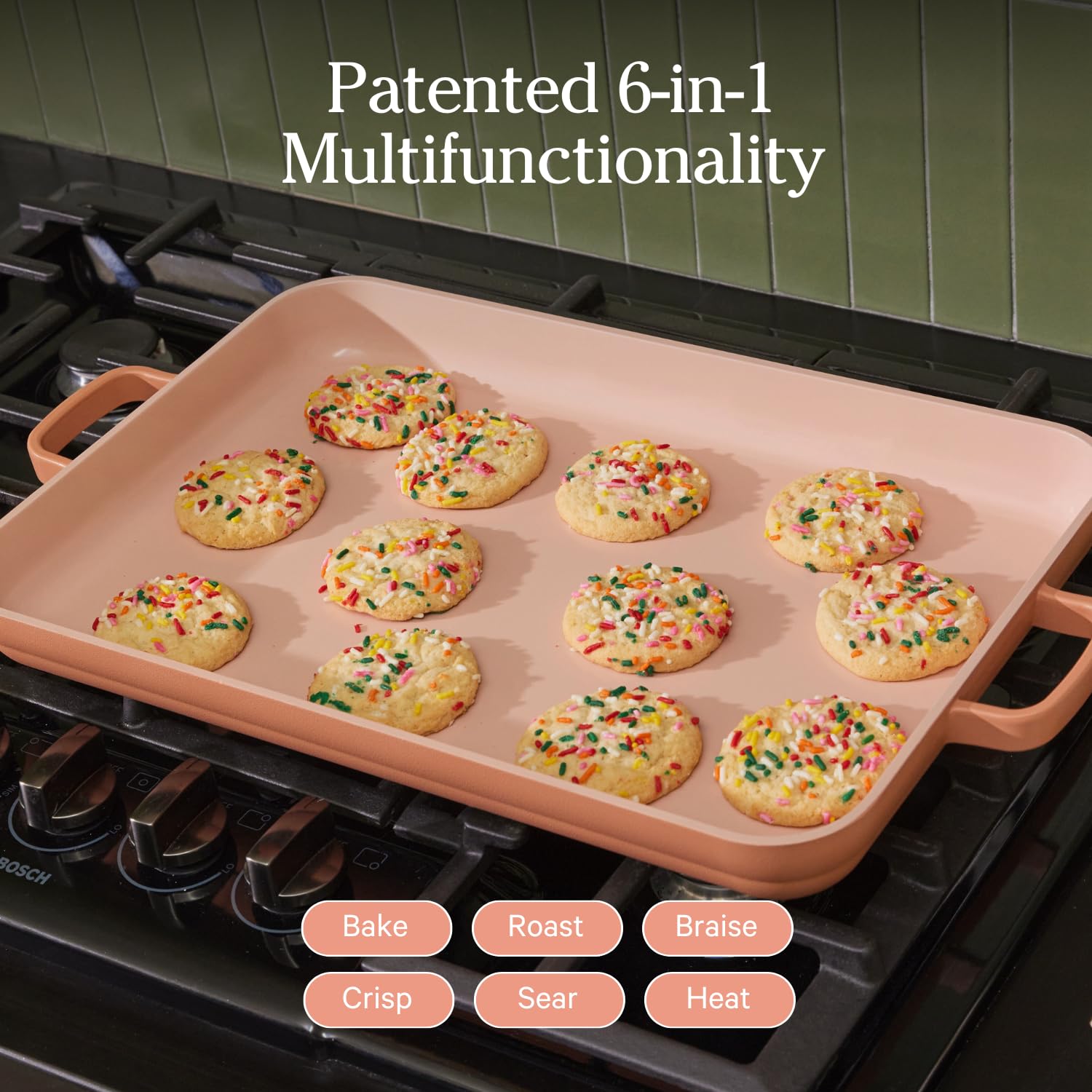 Our Place Bakeware Set | 5-Piece Nonstick, Toxin-Free, Ceramic, Stoneware Set with Oven Pan, Bakers, & Oven Mat | Space-Saving Nesting Design | Oven-Safe | Bake, Roast, Griddle and more | Steam