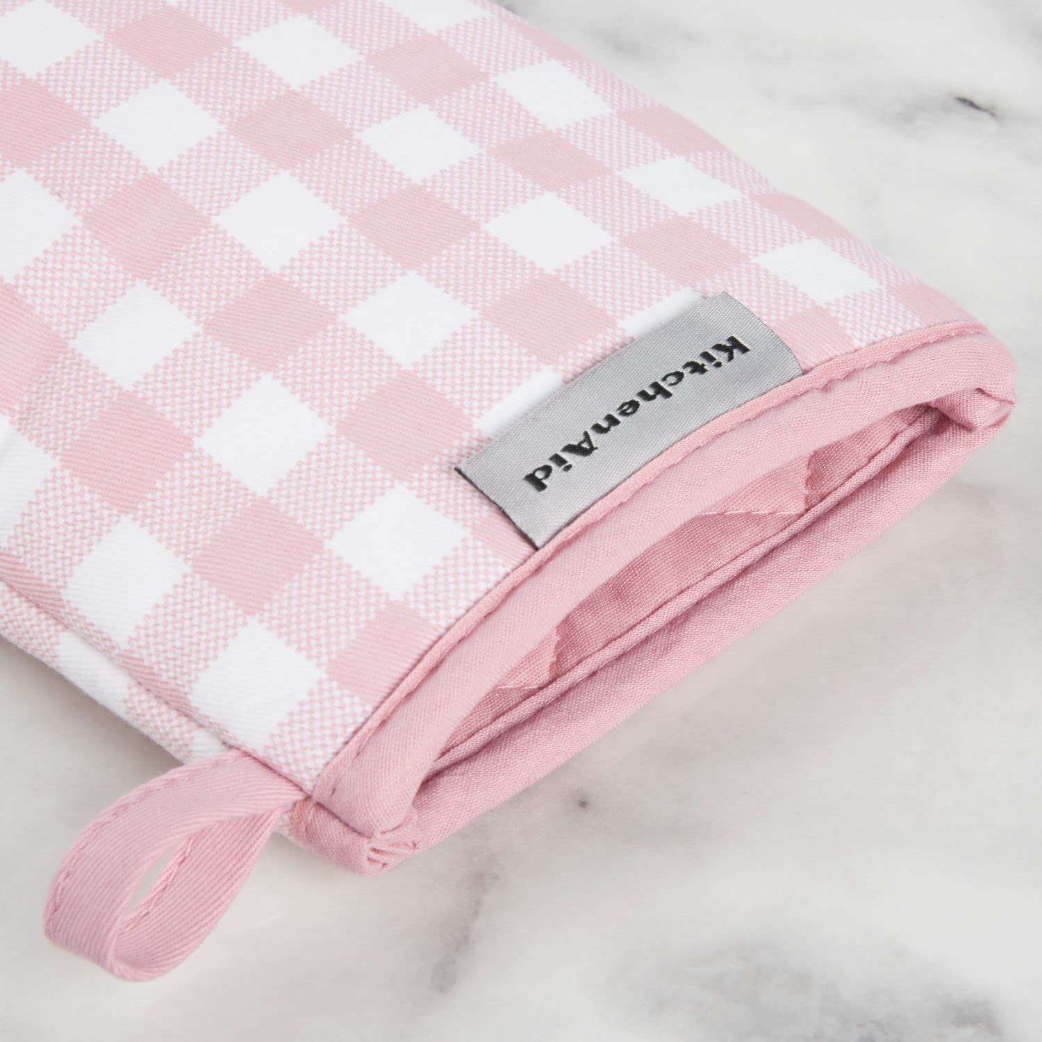 KitchenAid Gingham Mini Oven Mitt 2-Pack Set, Milkshake Tan, 5.5"x8"