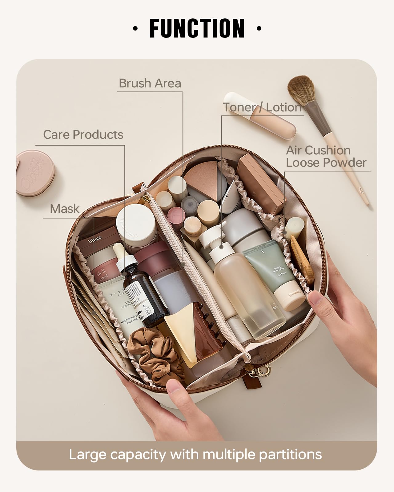 EACHY Travel Makeup Bag,Large Capacity Cosmetic Bags for Women,Waterproof Portable Pouch Open Flat Toiletry Bag Make up Organizer with Divider and Handle