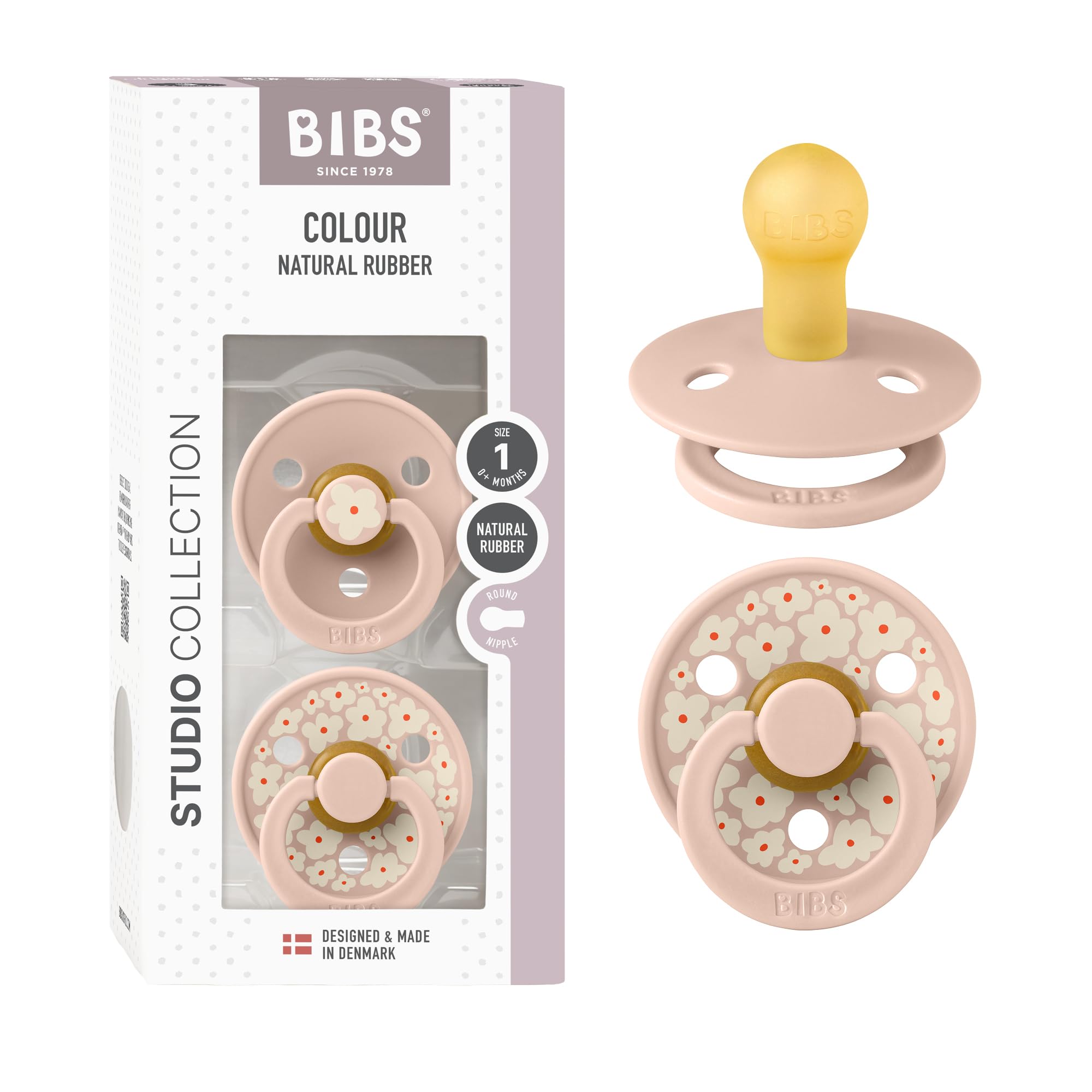 BIBS Pacifiers - Studio Collection | Natural Rubber Baby Pacifier | Set of 2 BPA-Free Soothers | Made in Denmark | (Blush mix, 0-6 Months)