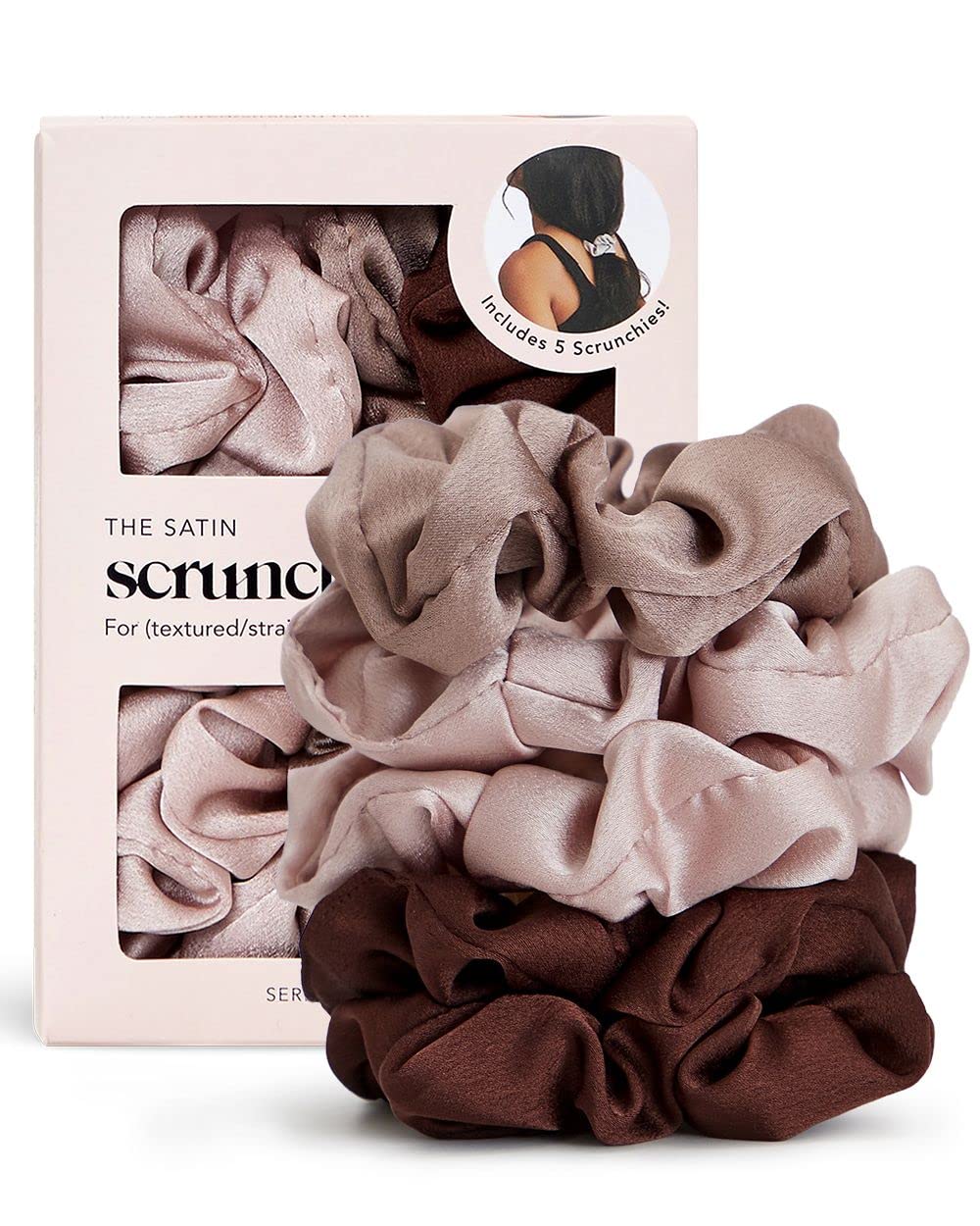Kitsch Satin Hair Scrunchies for Women, Softer Than Silk Scrunchies for Hair, Satin Scrunchies for Girls, Satin Hair Ties for Women, Silk Hair Ties No Damage, Silk Ponytail Holders, 5 pcs (Cameo)