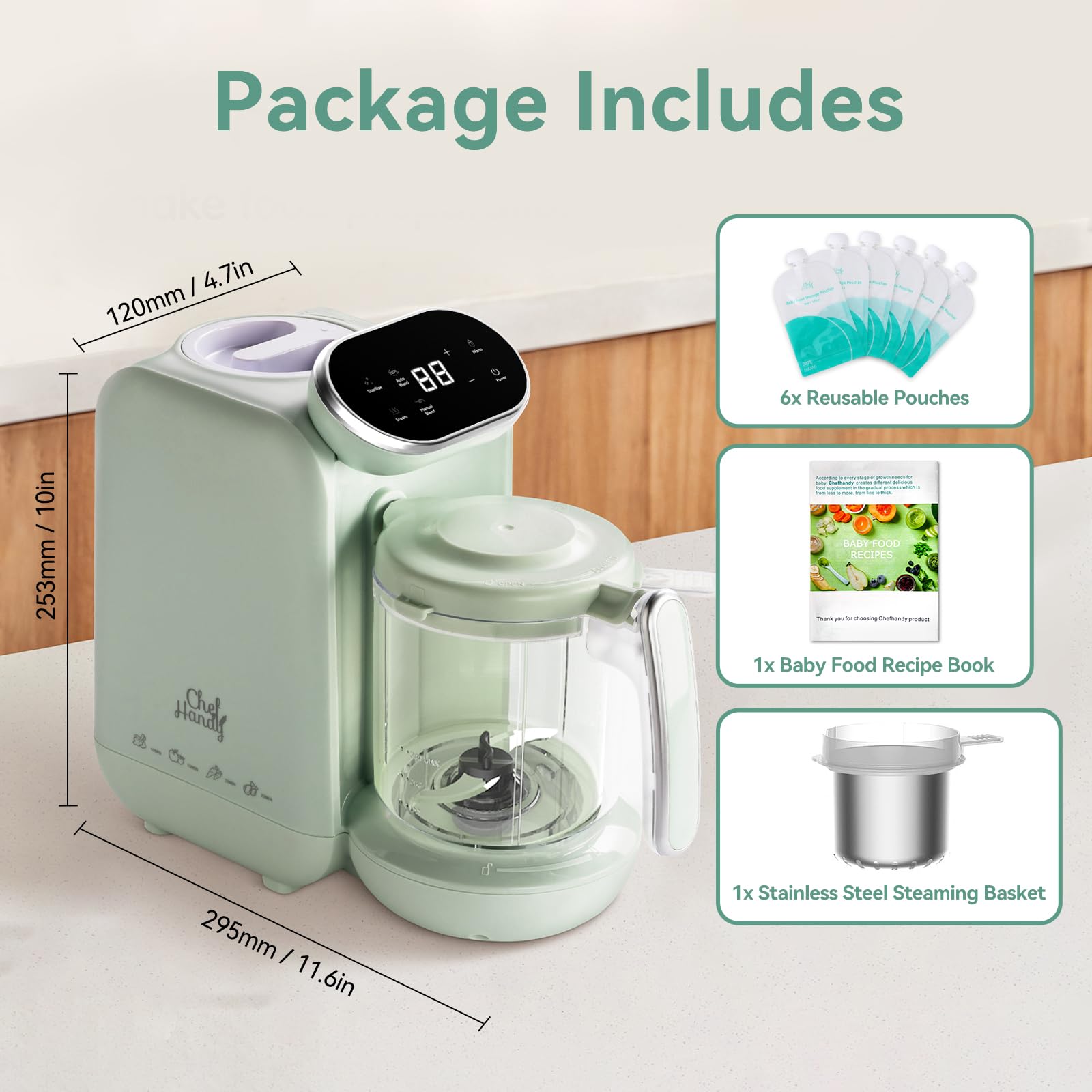 Baby Food Maker | Baby Food Processor with Steaming Basket | Baby Steamer, Blender, and Puree Maker | Milk Warmer Machine | Auto Cooking & Grinding | Touch Screen Control (Green)