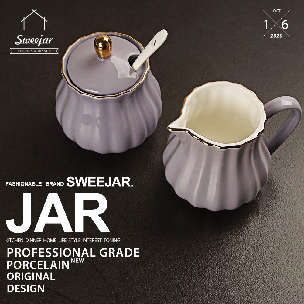Sweejar Royal Ceramic Teapot & Sugar and Creamer Set(Purple)