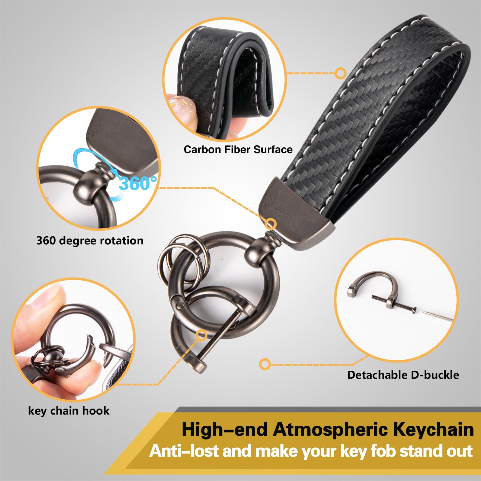 Cadillac Key Fob Cover with Metal Braided Rope Keychain, Upgraded Soft Key Case for 2015-2019 Escalade CTS SRX XT5 ATS STS CT6 (5 Button) (Gold Edge)