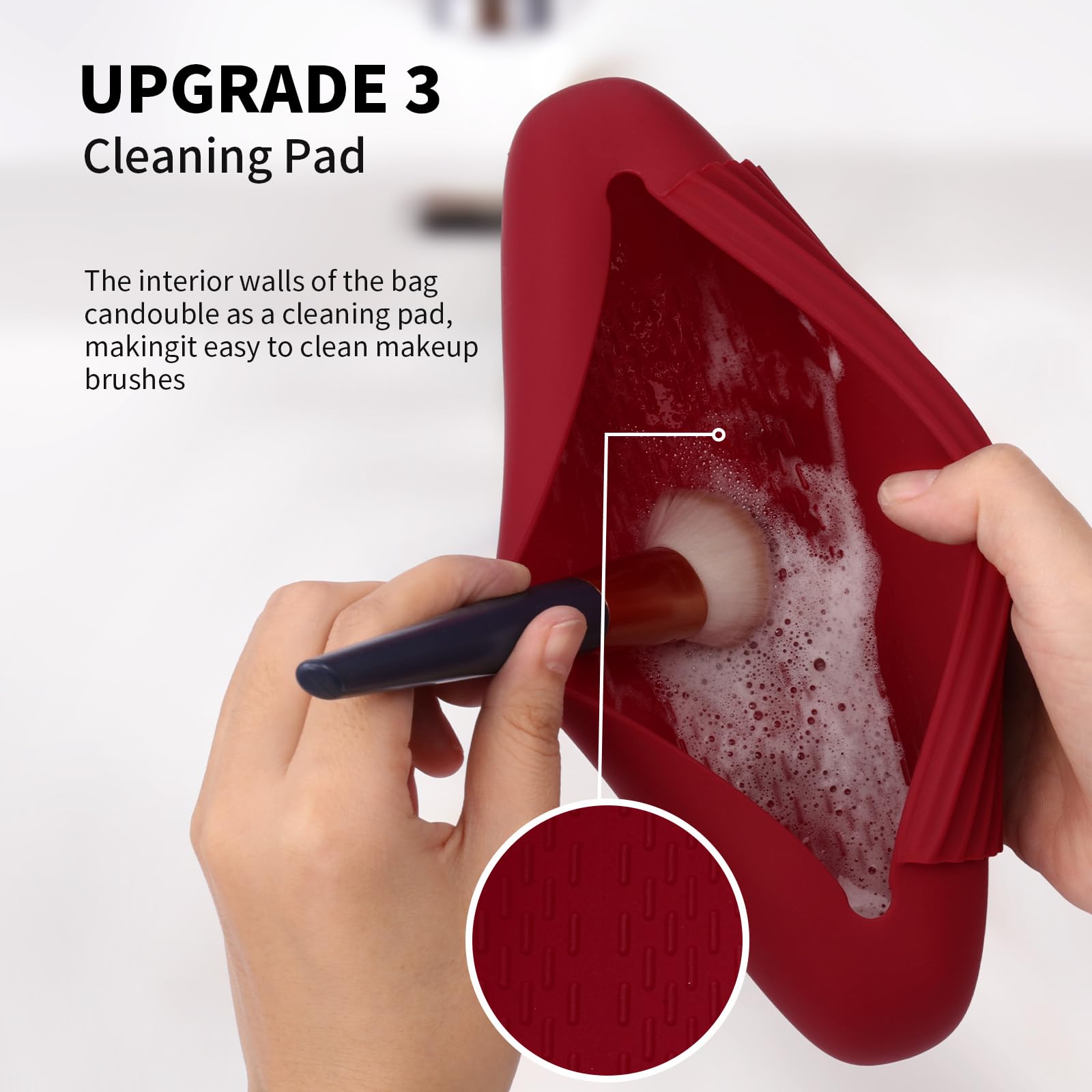 AGIKET Silicone Makeup Brush Holder Travel Cosmetic Bag:Soft Portable Cosmetic Face Brushes Holder with Upgrade Anti-Fall Out Magnetic Closure, Large Travel Makeup Brush Case - Walnut