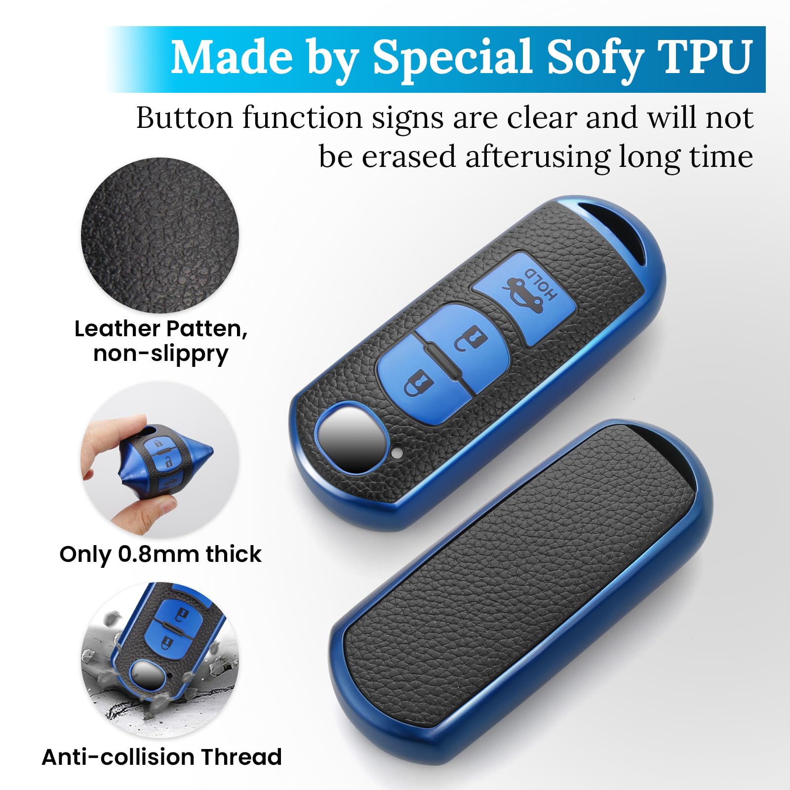 Cadillac Key Fob Cover with Metal Braided Rope Keychain, Upgraded Soft Key Case for 2015-2019 Escalade CTS SRX XT5 ATS STS CT6 (5 Button) (Gold Edge)