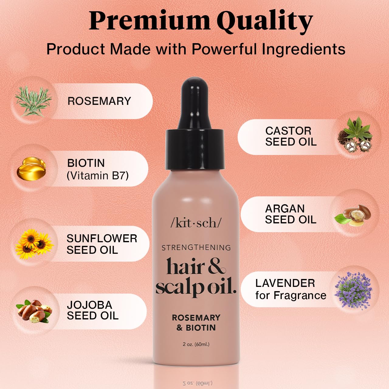 Kitsch Rosemary Oil for Hair Growth & Healthy Scalp, Pre Wash Scalp & Hair Oil Infused with Biotin, Hair Growth Serum & Hair Strengthening Treatment, Nourishing & Volumizing in Recycled Bottle, 60 mL