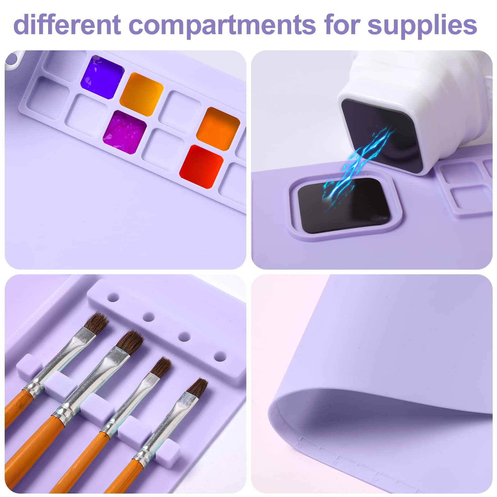 AWOKE Silicone Painting Mat - 20"X16" Silicone Art Mat with 1 Water Cup for Kids - Silcone Craft Mat has12 Color Dividers - 2 Paint Dividers (White)