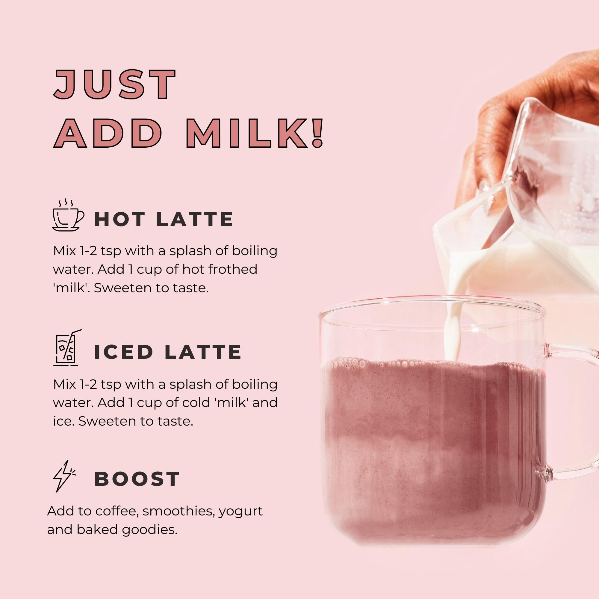Blume Rose London Fog Latte with Zero Sugar or Caffeine - Certified Organic, Vegan and Gluten-Free - Tart Cherry & Rosehips blend rich Antioxidant & Vitamin to Ease Bloating and Boost Your Natural Glow - 30 Servings