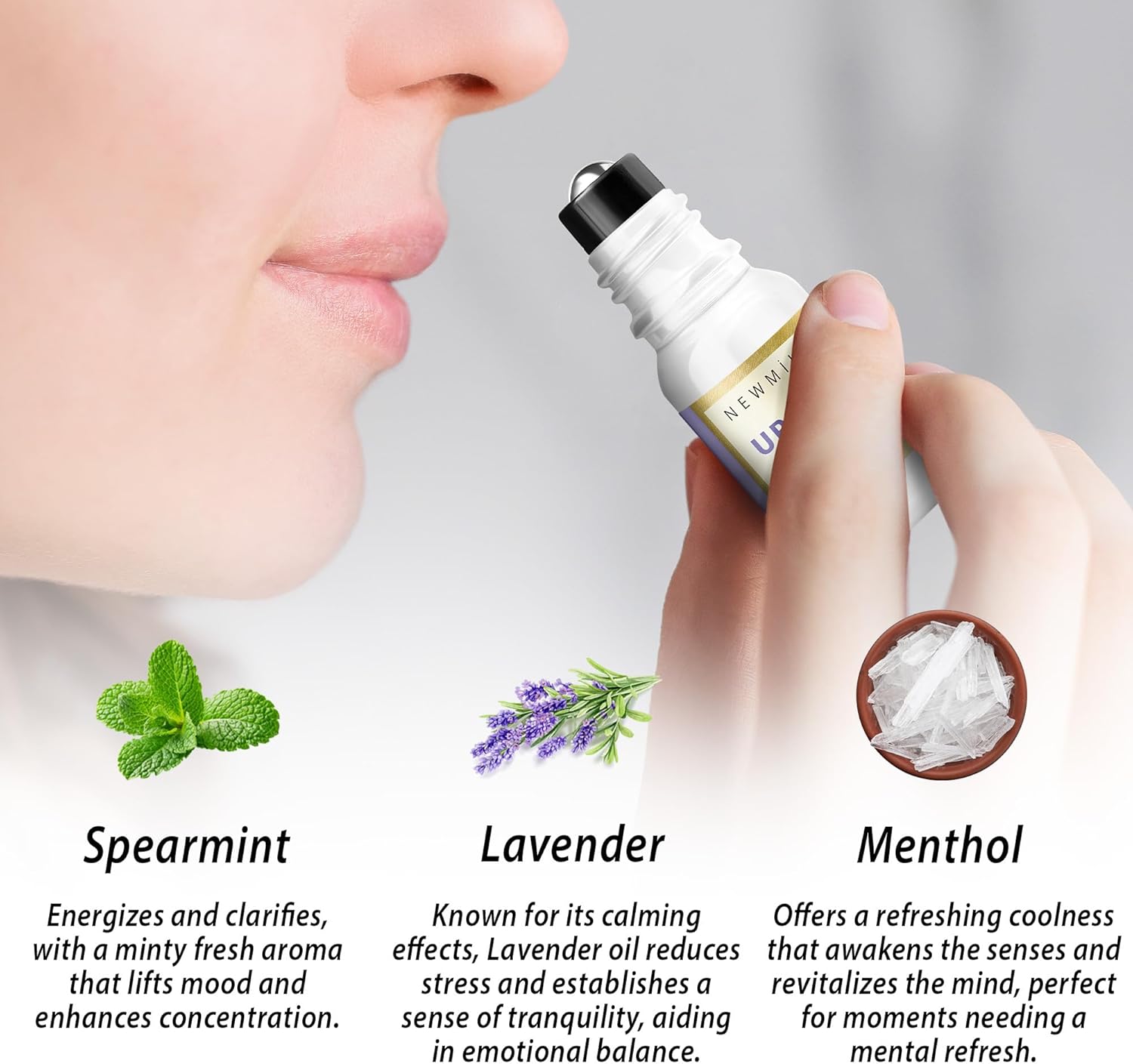Migraine Roll on with Cooling Menthol stick Lavender Spearmint Essential Oil Roller Headache Tension Stress Relief Gifts Perfect Stocking Stuffers - All Natural Made in USA