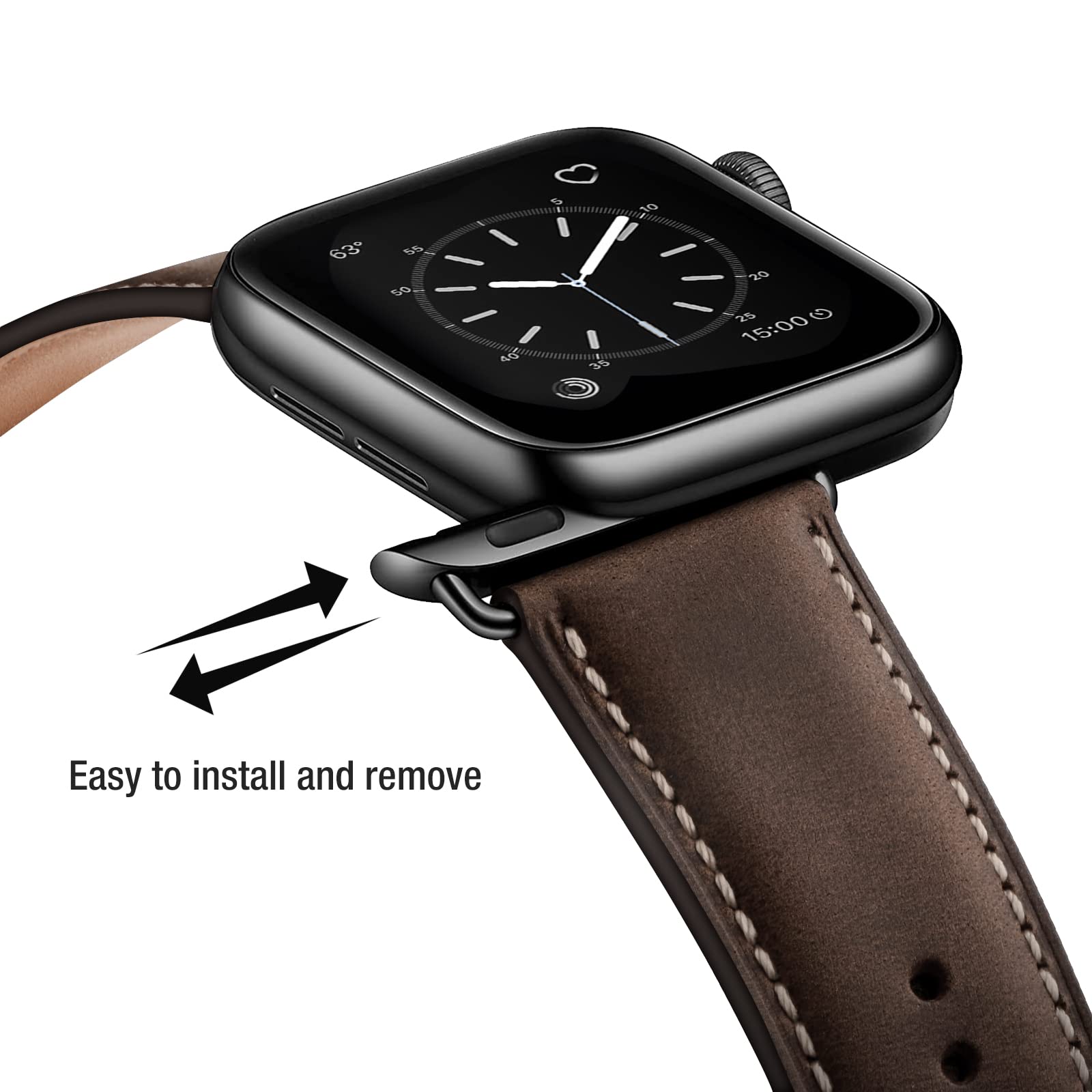 Bestig Compatible with Apple Watch Band 49mm 46mm 45mm 44mm 42mm(Series 3 2 1) Apple Watch Leather Bands Genuine Leather for iWatch Strap Ultra Series 10 9 8 7 6 5 4 SE Women Man-Redbrown/Black