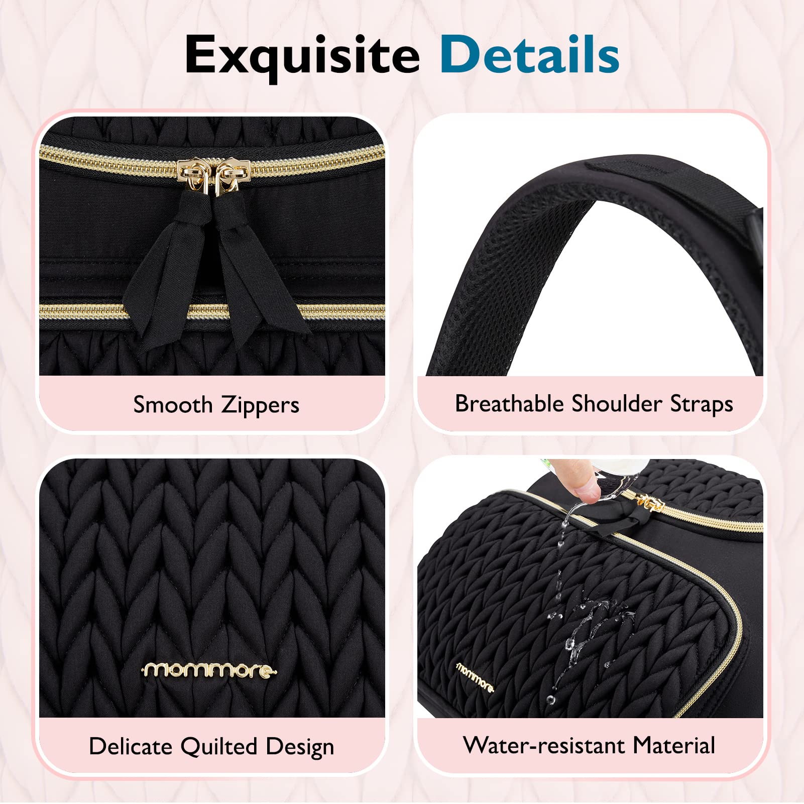 mommore Diaper Bag Small Diaper Backpack Stylish Baby Backpacks Travel Mini Maternity Bags with Insulated Pockets, Changing Pad, Stroller Straps