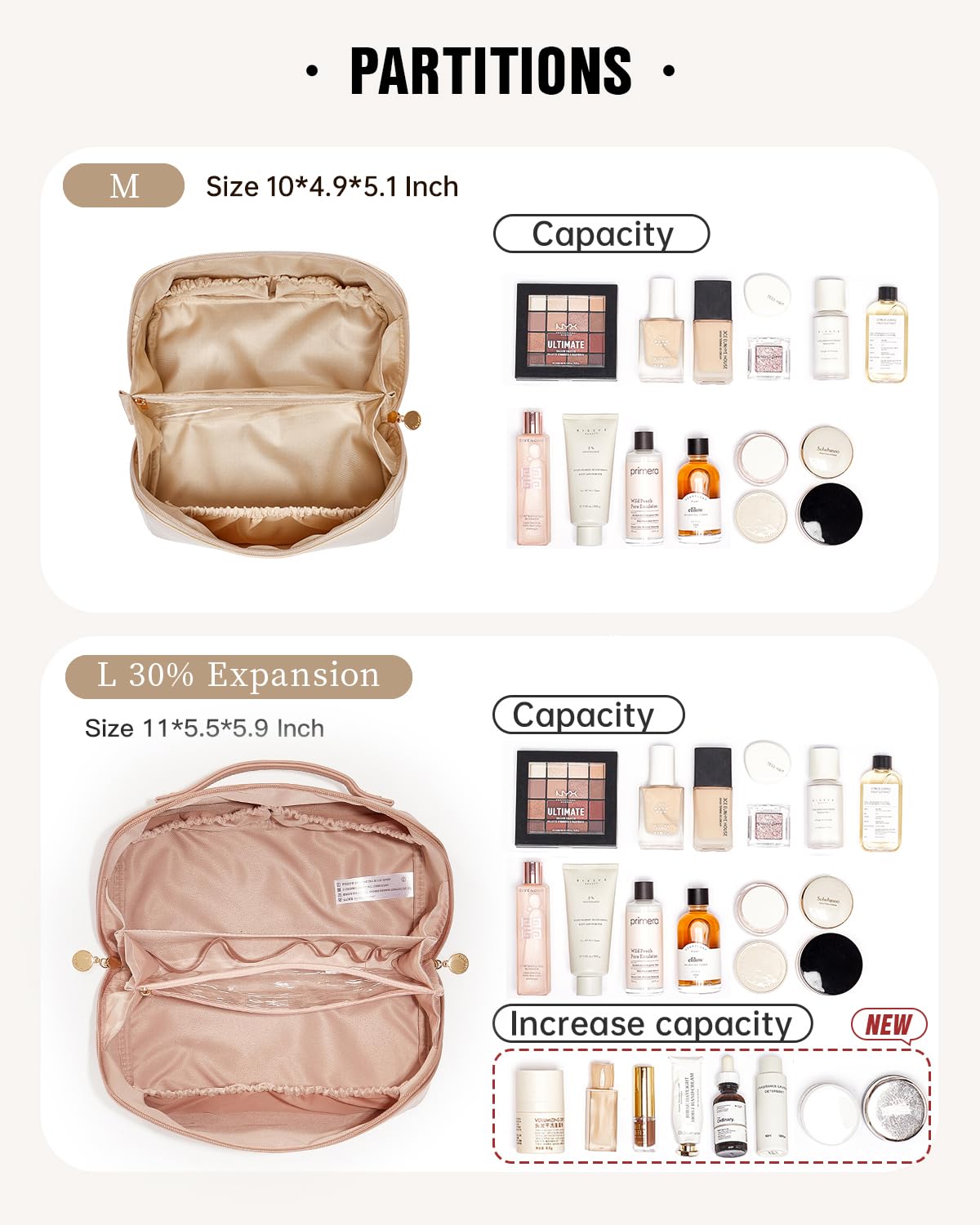 EACHY Travel Makeup Bag,Large Capacity Cosmetic Bags for Women,Waterproof Portable Pouch Open Flat Toiletry Bag Make up Organizer with Divider and Handle