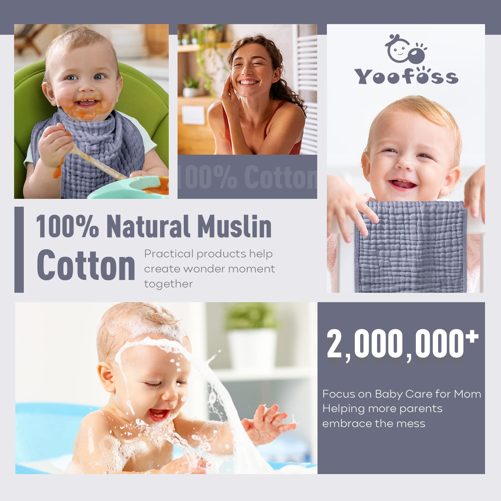 Yoofoss Muslin Burp Cloths for Baby 10 Pack 100% Cotton Baby Washcloths for Boys Girls Large 20&