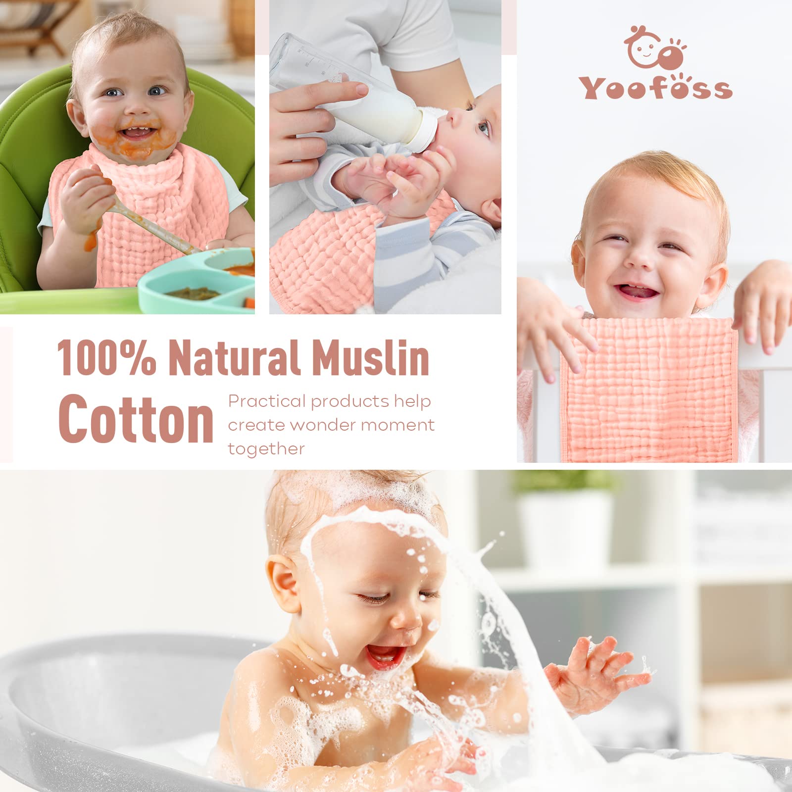 Yoofoss Muslin Burp Cloths for Baby 10 Pack 100% Cotton Baby Washcloths for Boys Girls Large 20&