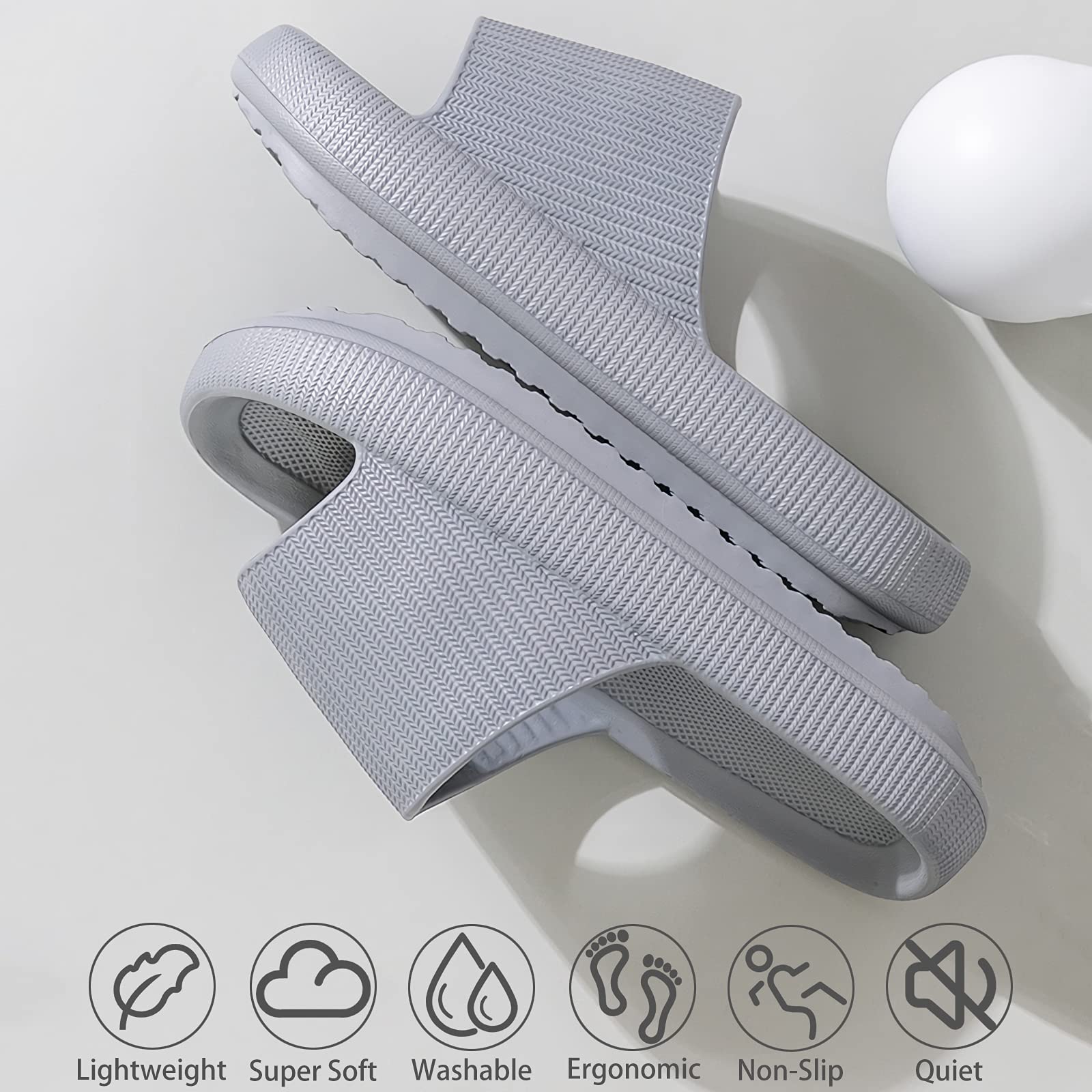 rosyclo Cloud Slippers for Women and Men, Pillow House Slippers Shower Shoes Indoor Slides Bathroom Sandals, Ultimate Comfort, Lightweight, Thick Sole, Non-Slip, Easy to Clean
