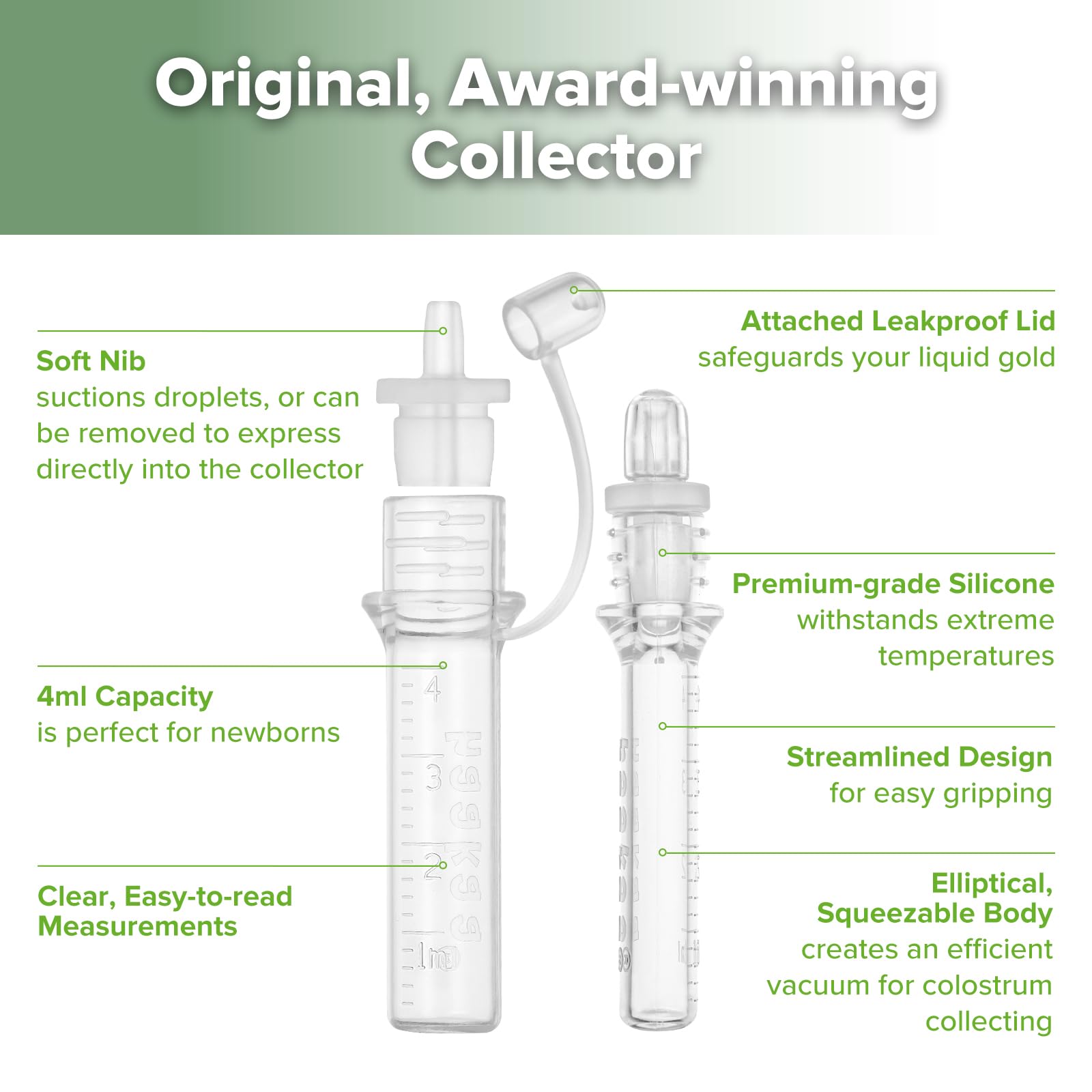 haakaa Colostrum Collector Kit Breast Milk Collector with Cotton Cloth Wipe and Storage Case, Ready-to-Use, Reusable, 4ml/6pcs