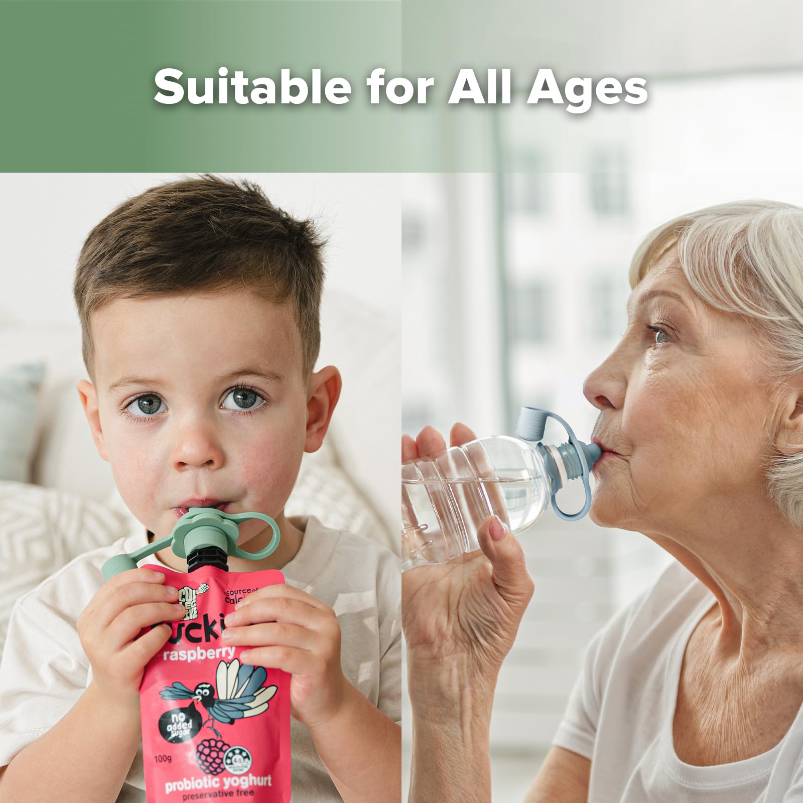 haakaa Multi-Functional Silicone Spout,Baby Pouch Topper,No Spill Silicone Bottle Top,100% Food Grade Silicone,2 Pack