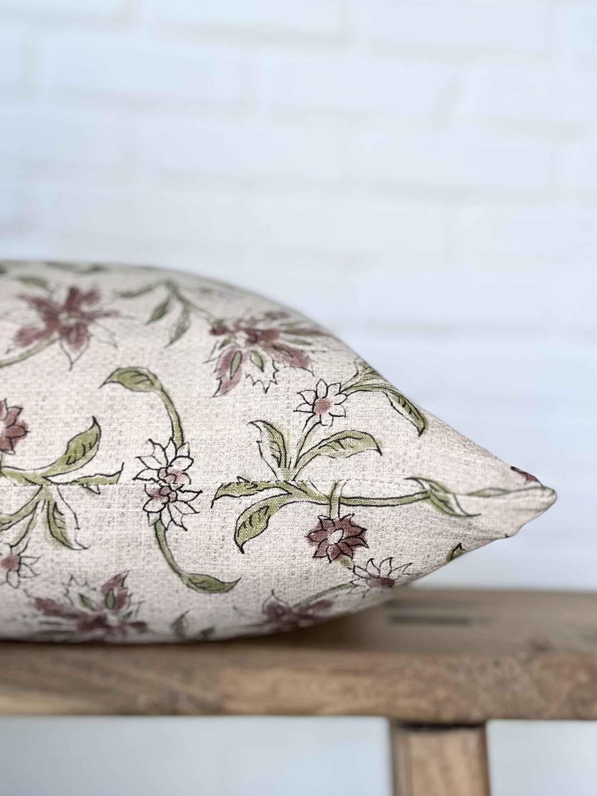 Pillow Cover 100% Linen 20 x 20 inches Double Sided Block Print with Zipper for Easy Removal Home Decor Shabby Chic Farmhouse Neutral Decorative Sofa Couch Accent (Plaid White Grey)