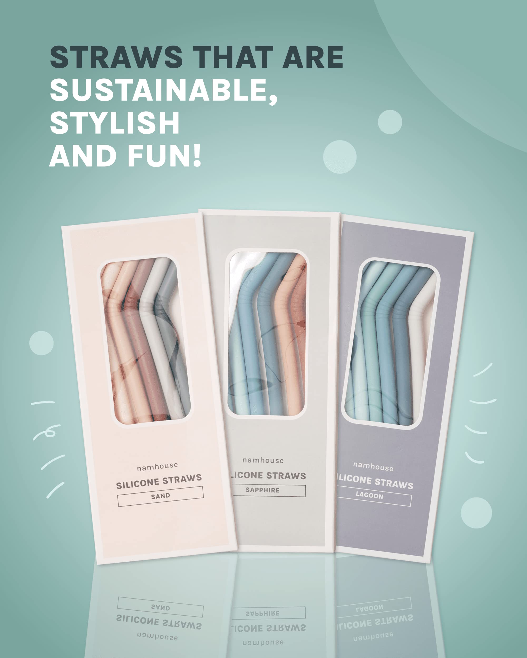Silicone Straws - Reusable Drinking Straws w/Cleaning Brush - Long, Flexible and Bendy Straws For Tumblers and Cups - BPA Free, Food Grade Silicone, Dishwasher Safe - Set of 6 (Sand)