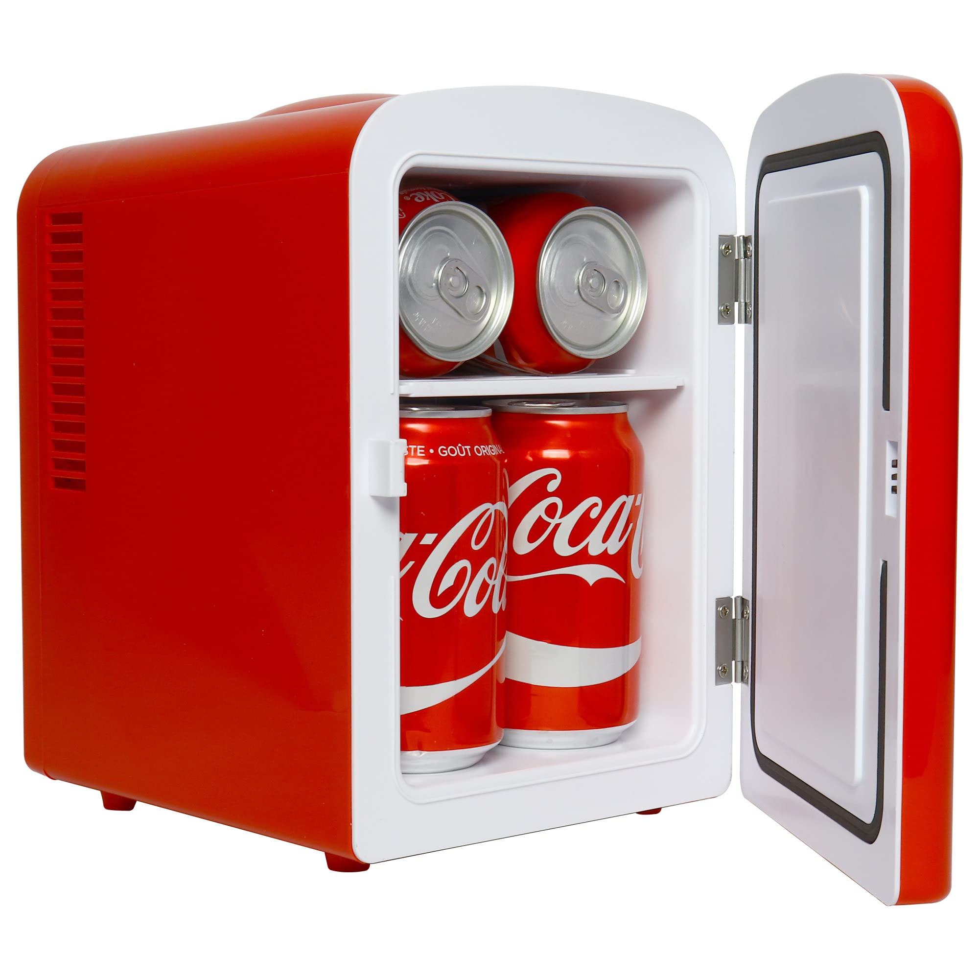Koolatron Retro Mini Portable Fridge, 4L Compact Refrigerator for Skincare, Beauty Serum, Face Mask, Personal Cooler, Includes 12V Car Adapter, Desktop Accessory for Home Office Dorm Travel, Pink