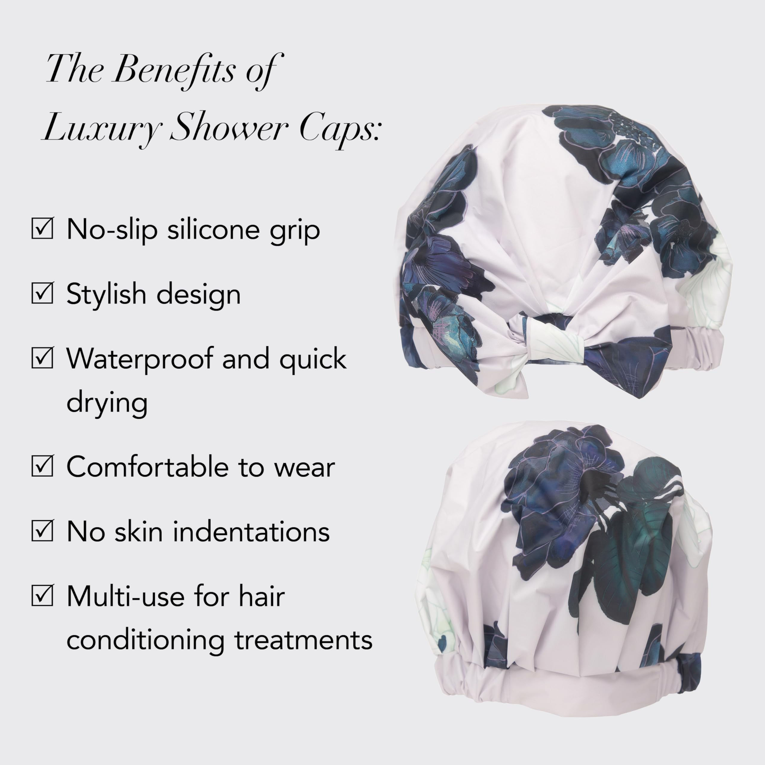 Kitsch Luxury Shower Cap for Women - Reusable Shower Cap for Long Hair with Non Slip Silicon Grip | Waterproof Hair Cap for Shower with One Size Fits Most | Stylish Hair Cover for Shower (Blush Dot)