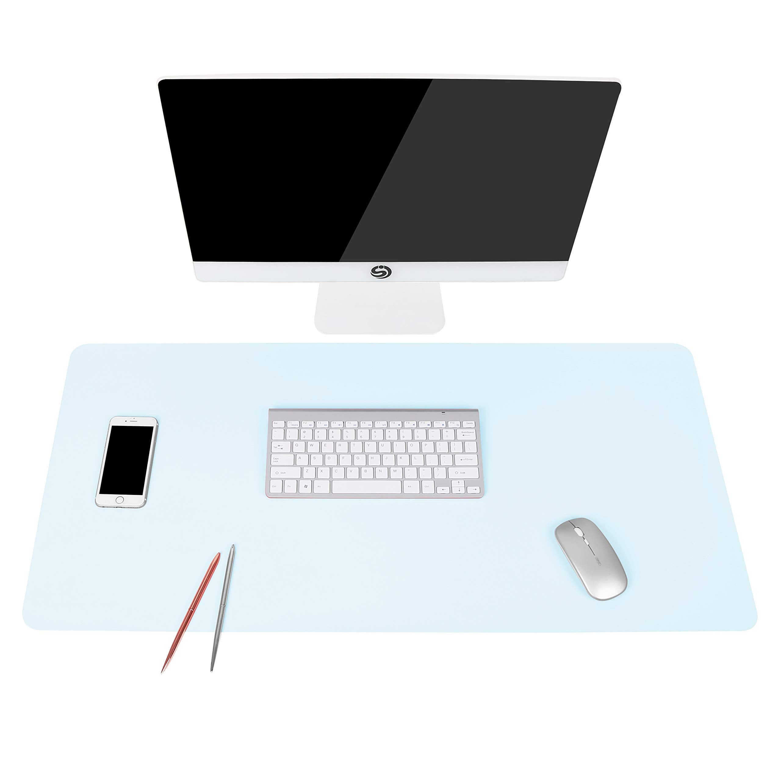 Non-Slip Desk Pad,Mouse Pad,Waterproof PVC Leather Desk Table Protector,Ultra Thin Large Desk Blotter, Easy Clean Laptop Desk Writing Mat for Office Work/Home/Decor(Pink, 23.6" x 13.7")