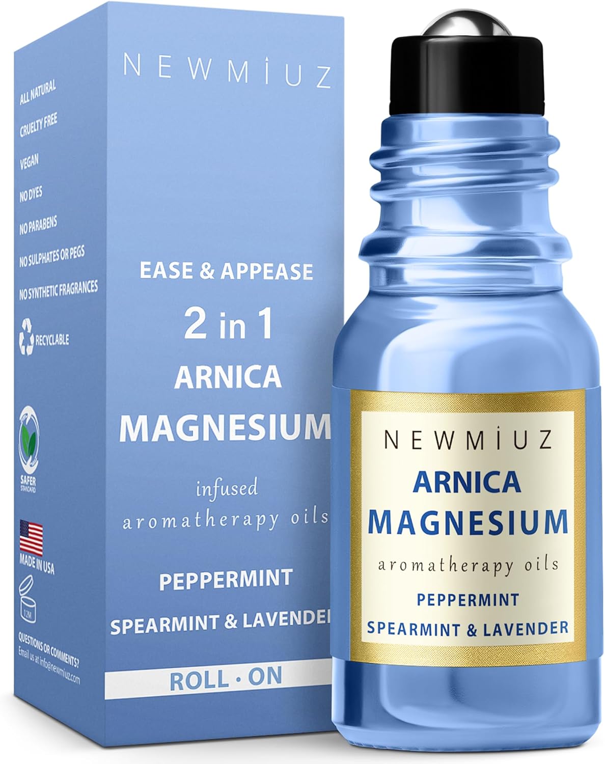 Migraine Roll on Stick Headache Magnesium Arnica Montana Oil Peppermint Eucalyptus Lavender Spearmint Essential Oil Roller Bruise Stress Relief Gifts for Women Perfect Stocking Stuffers