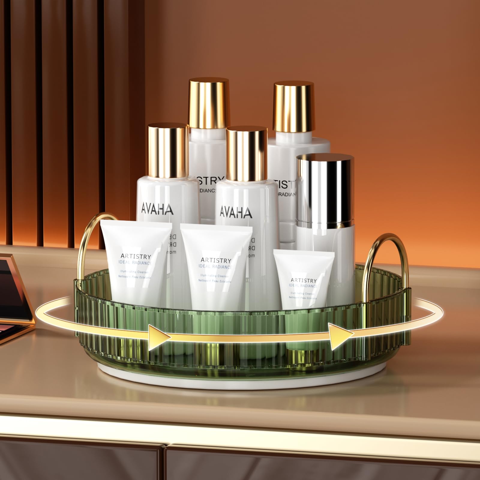 YCIA&DONE 360 Rotating Makeup Organizer and Storage for Vanity Bathroom Countertop, High Capacity Cosmetic Skincare Perfume Organizer for Dresser Lazy Susan Organizers(Clear White,2 Tiers)