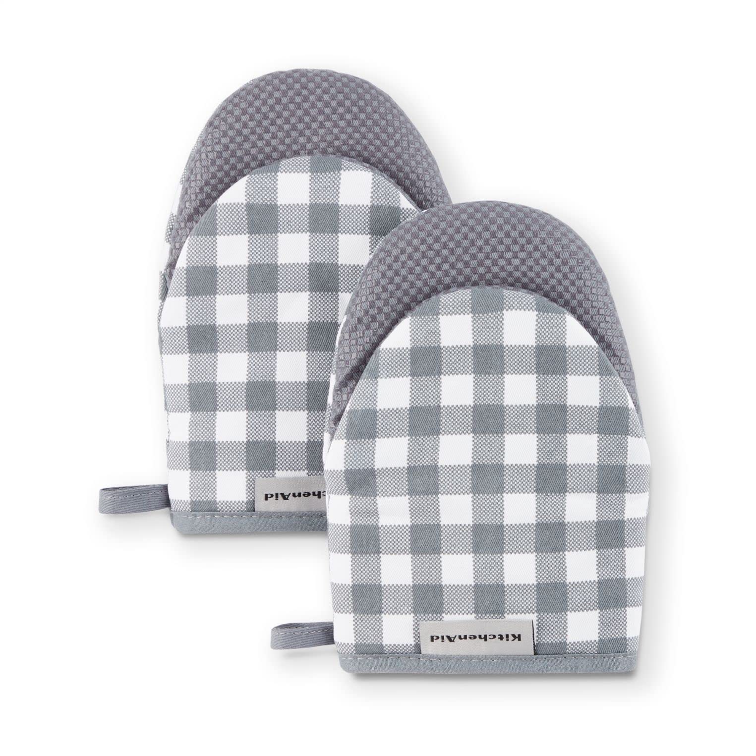 KitchenAid Gingham Mini Oven Mitt 2-Pack Set, Milkshake Tan, 5.5"x8"